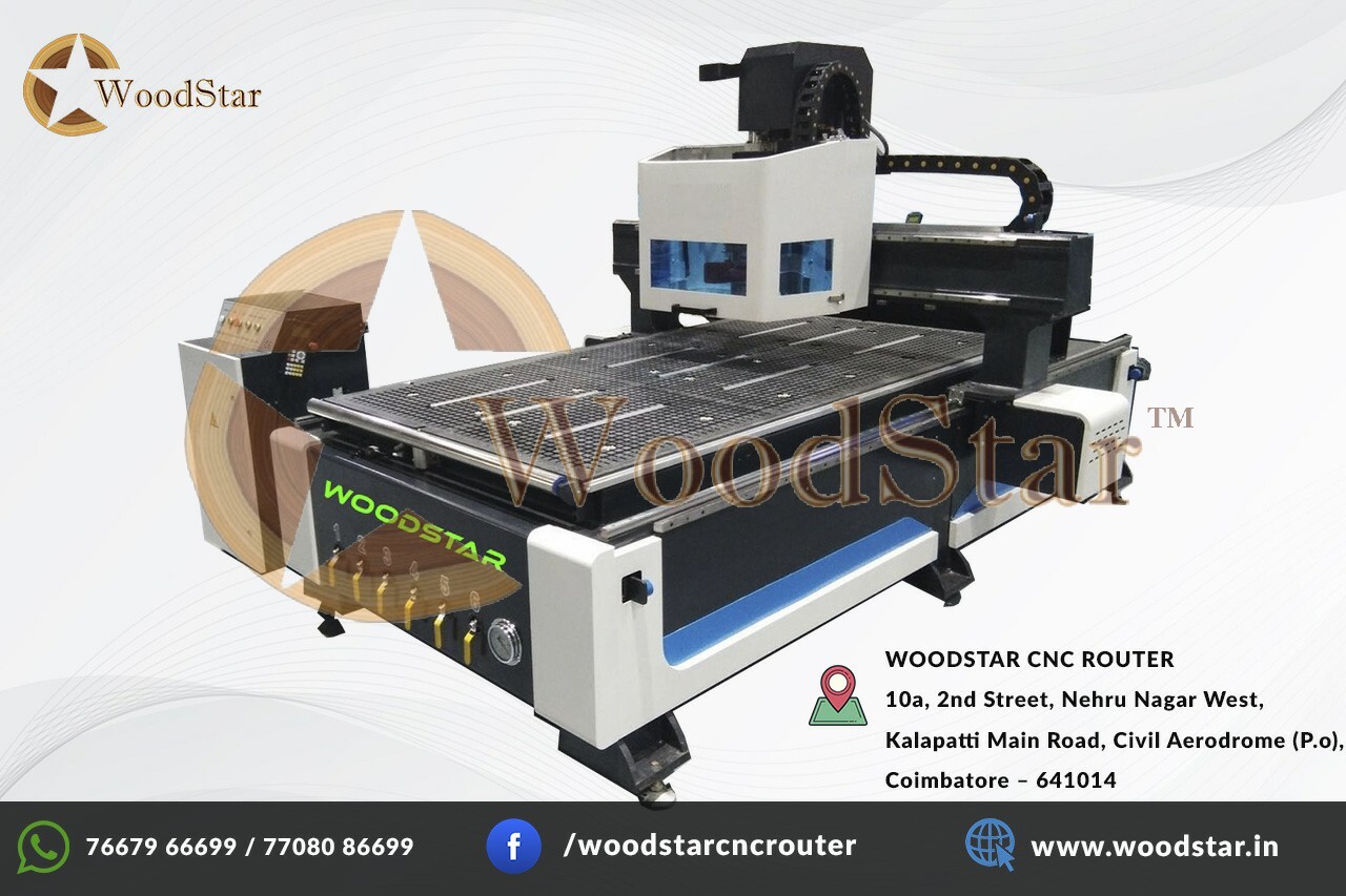 Woodstar Cnc Wood Working Router Machine - 1500x2500x300 Mm | 24000 Rpm Hqd Air Cooled Spindle, Automatic Operation, 9.0 Hp, 1 Year Warranty, High Load Linear Rail