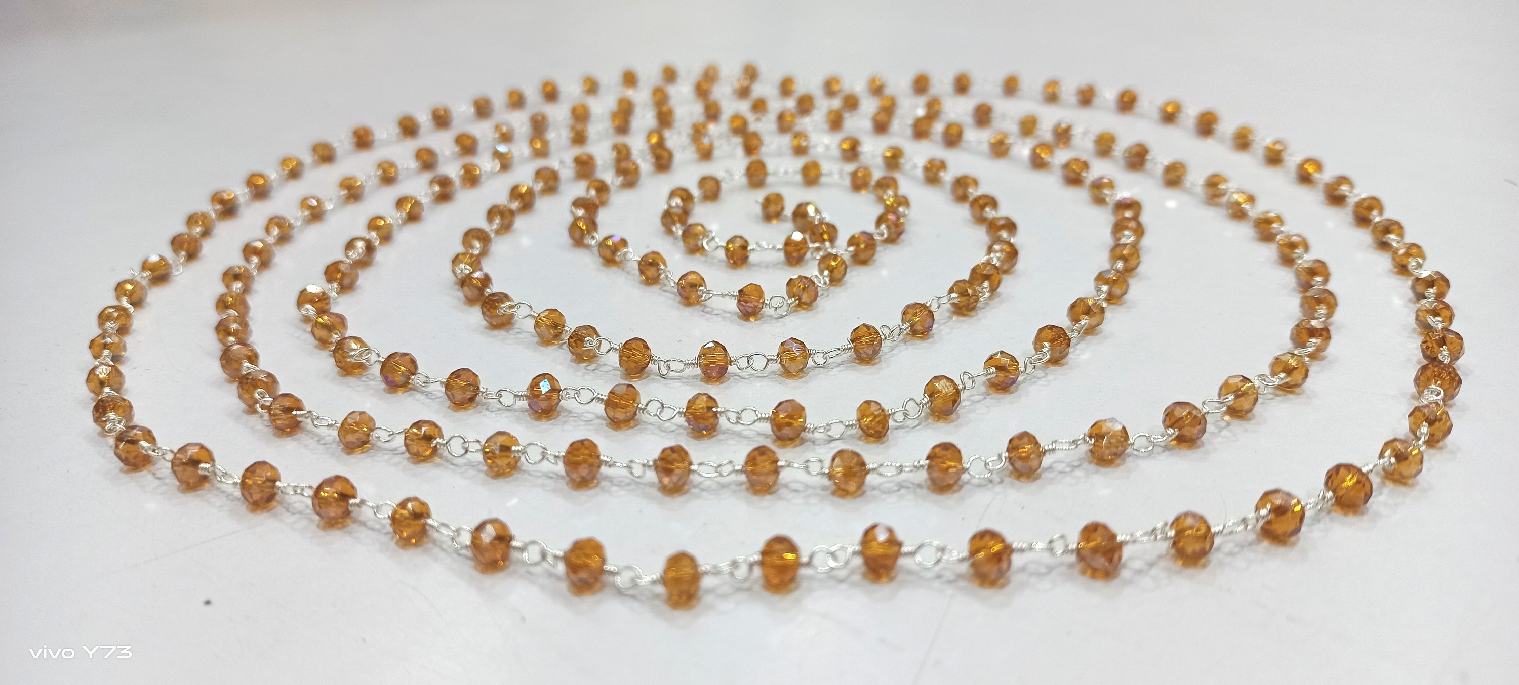 3 Feet Brown Hydro Quartz Rondelle Faceted 4mm Beaded Rosary Chain