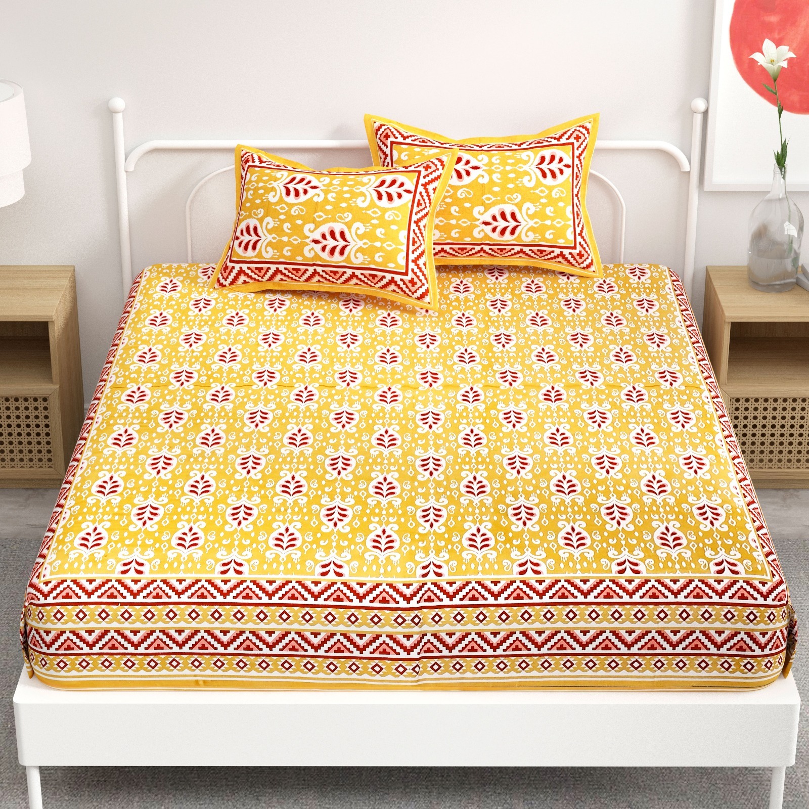 Super King Bedsheet Set - 100% Cotton, 108x108 Inches, Multi-color | 400 Thread Count, Includes Two Zipper Pillow Covers, Lightweight At 1300 Grams