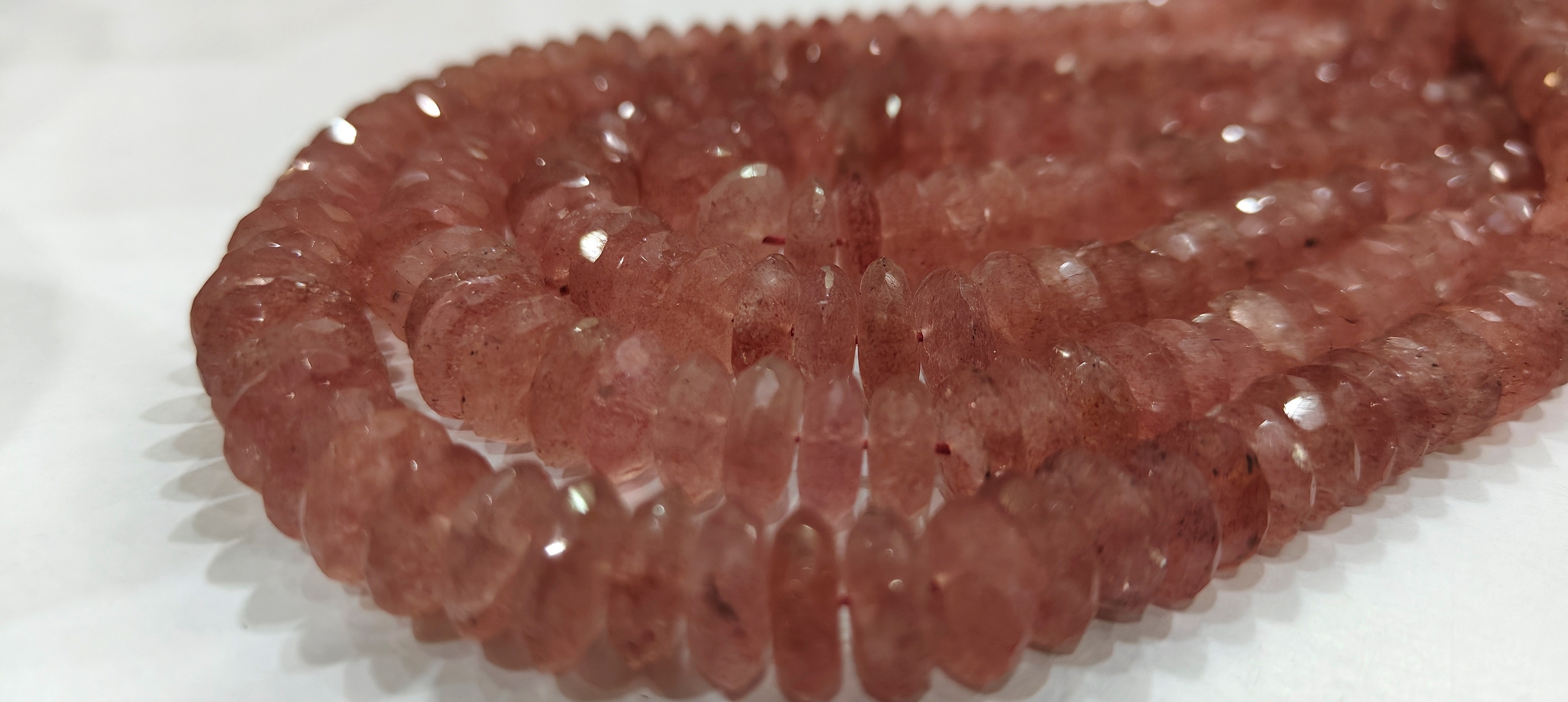 Natural Strawberry Quartz Faceted German Cut 9-12mm Strand 8 Inches Long - Beads Colour: Brown