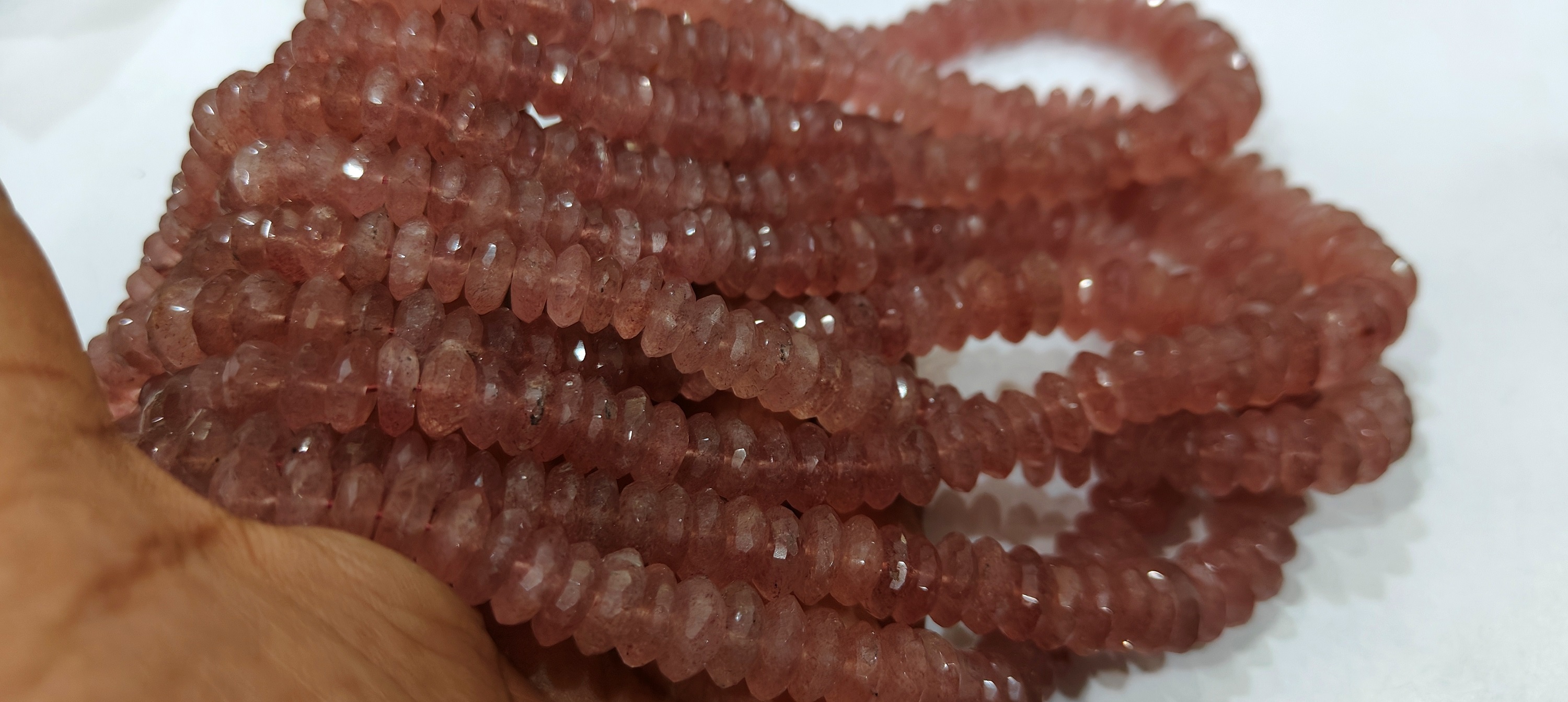 Natural Strawberry Quartz Faceted German Cut 9-12mm Strand 8 Inches Long - Beads Colour: Brown