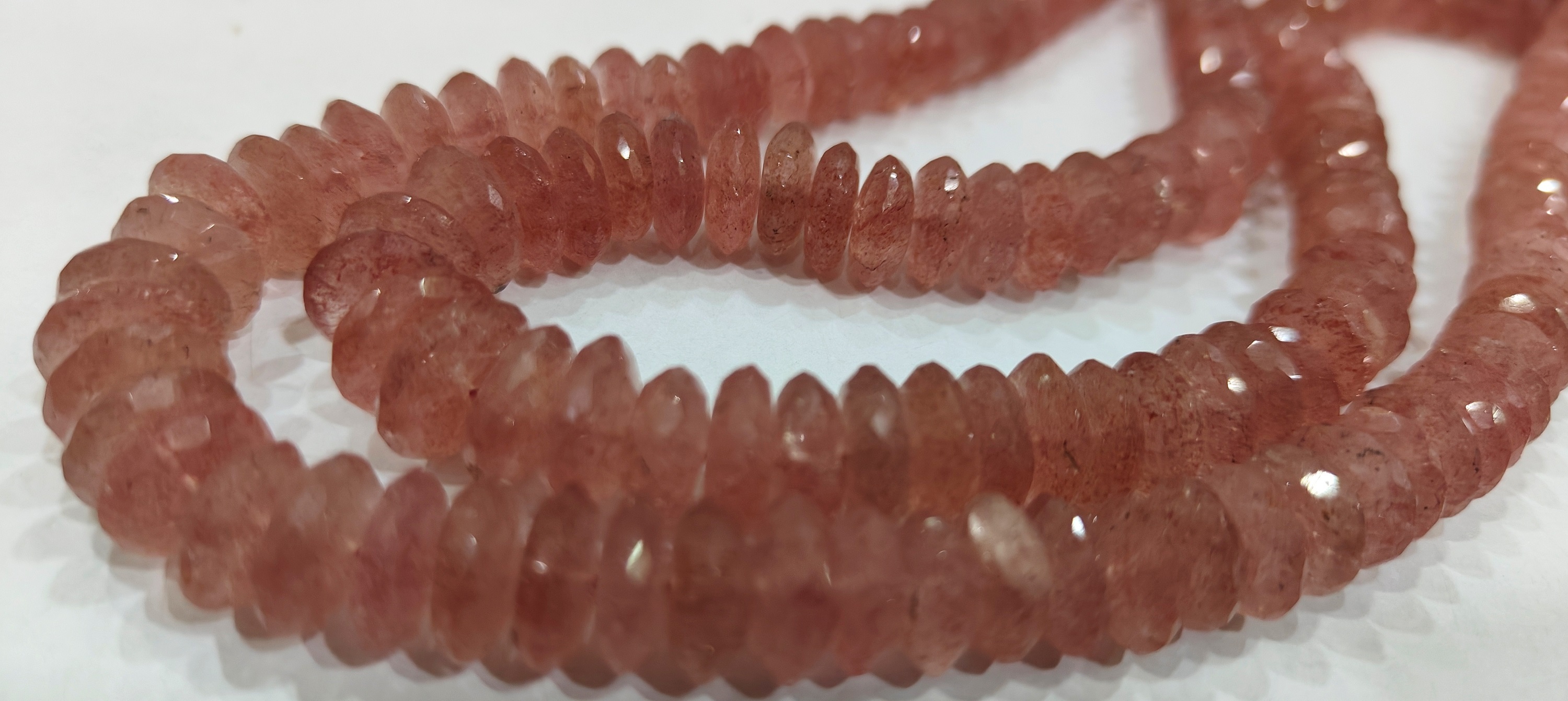 Natural Strawberry Quartz Faceted German Cut 9-12mm Strand 8 Inches Long - Beads Colour: Brown