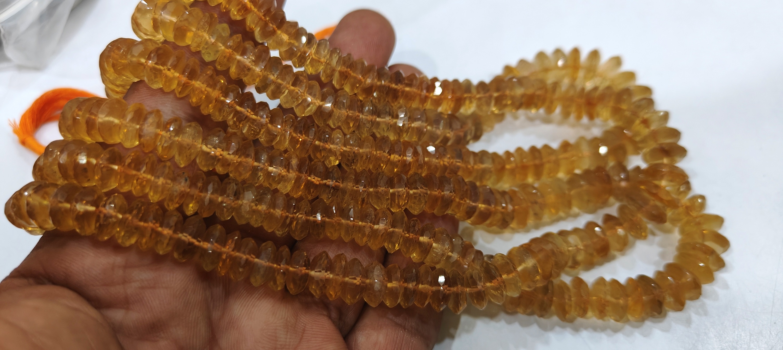 Natural Yellow Citrine Faceted German Cut 9-12mm Strand 8 Inches Long