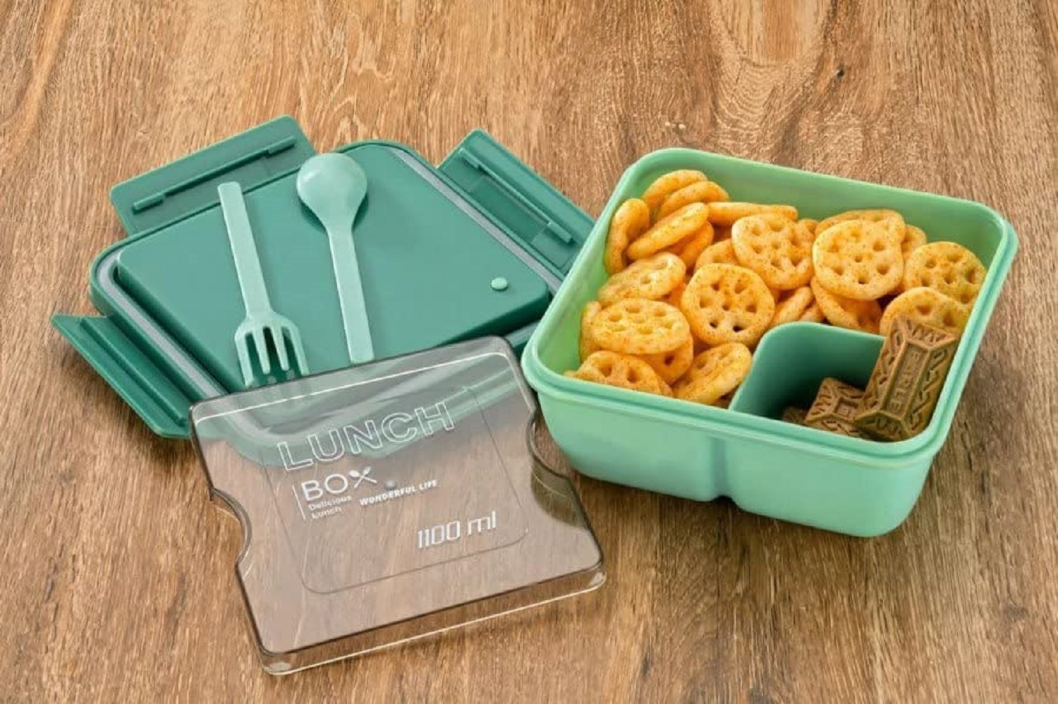 1100 Ml Big Bite Lunch Box - Compact Square Shape, Airtight Leakproof Seal, Unbreakable Storage Container With Spoon | Ideal For Solid Food, Portable Design