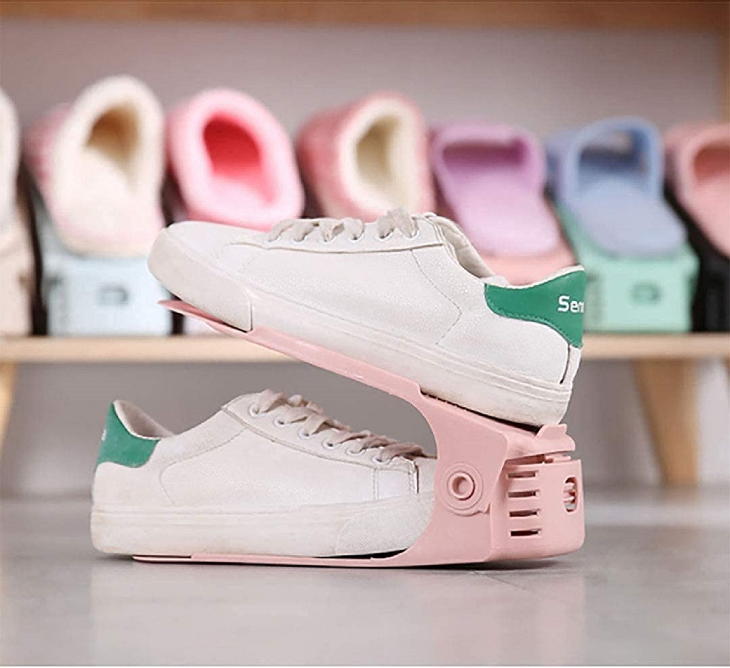 Plastic Adjustable Shoes Slots Double Deck - Non-slip Abs Plastic, 3-step Height Adjustment For All Shoe Types And Sizes, Space-saving Design