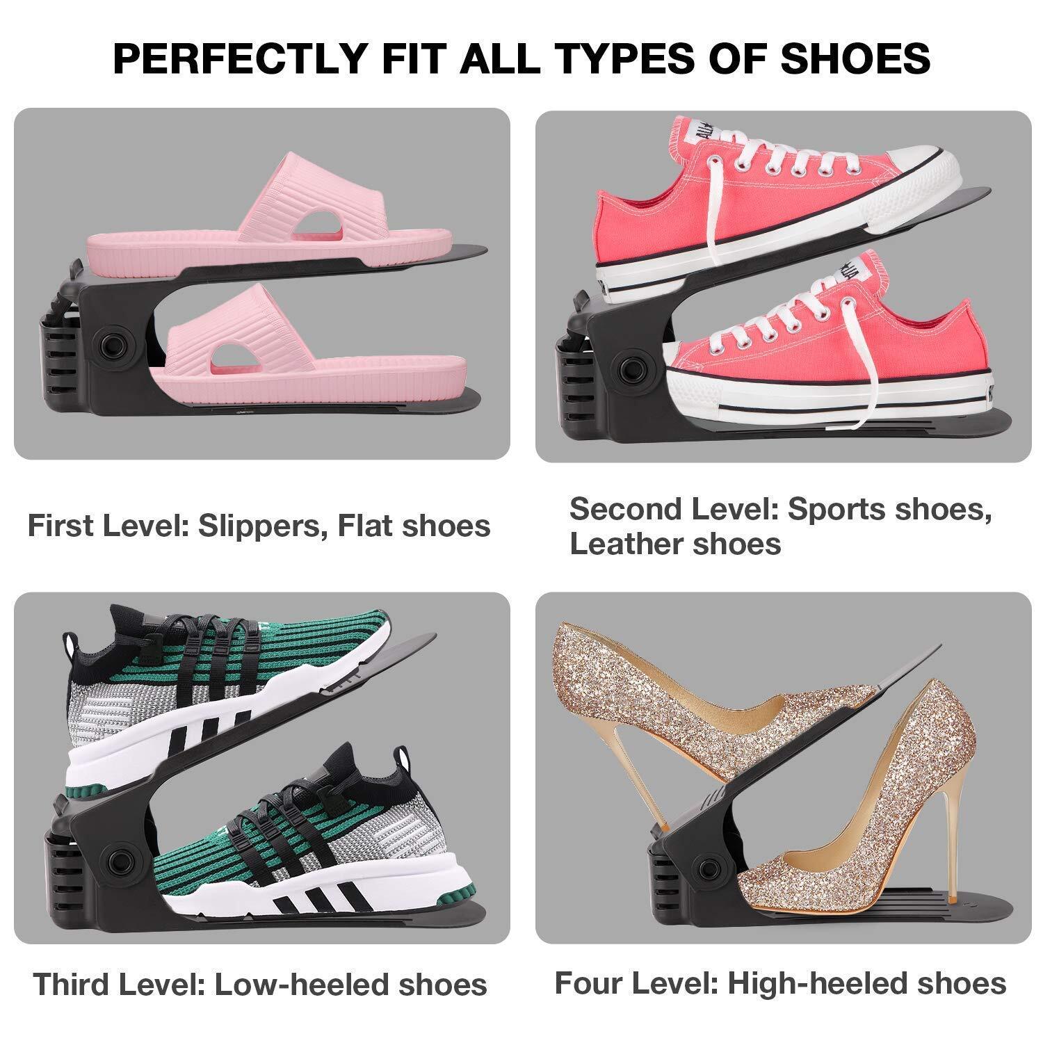 Plastic Adjustable Shoes Slots Double Deck - Non-slip Abs Plastic, 3-step Height Adjustment For All Shoe Types And Sizes, Space-saving Design