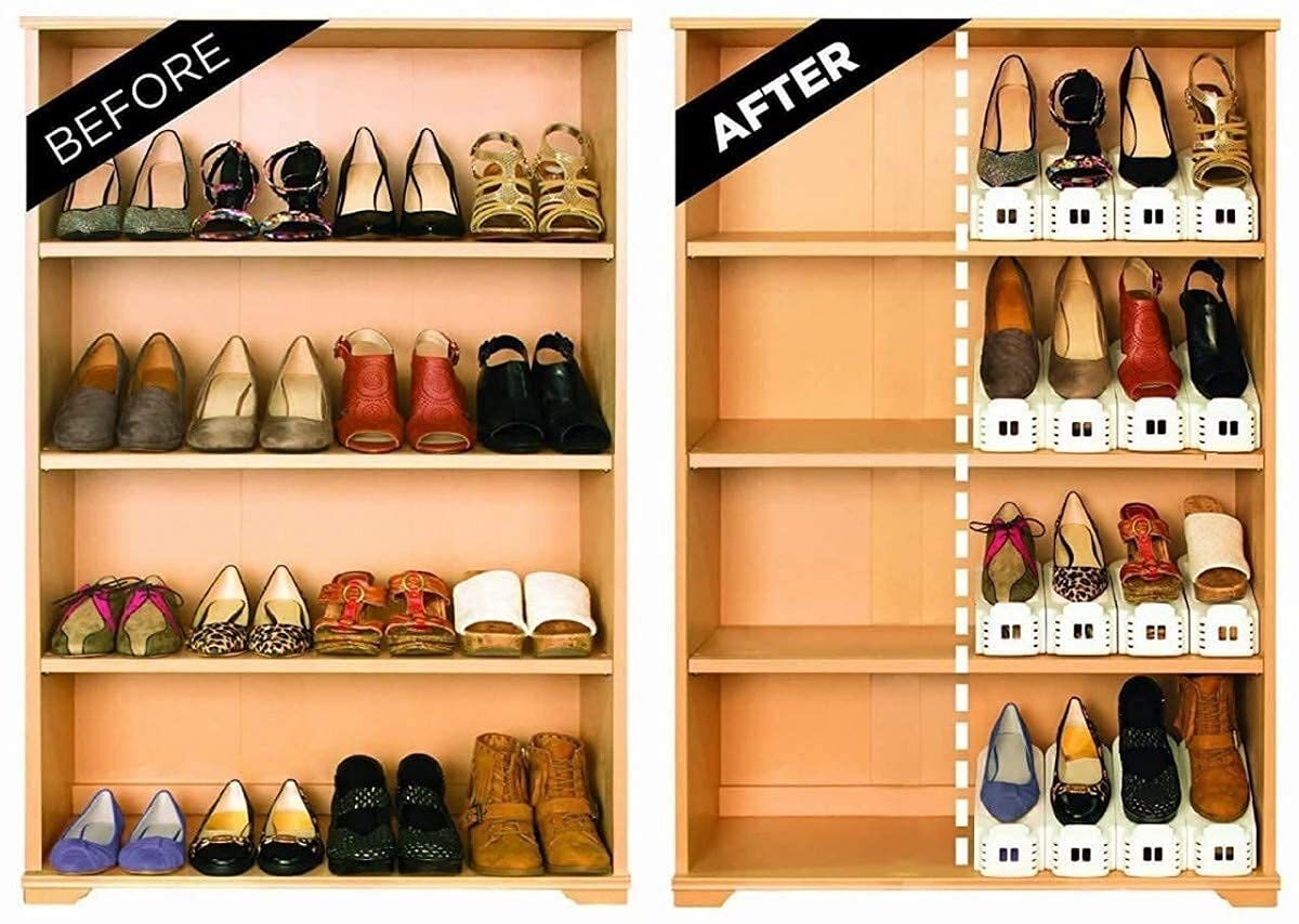 Plastic Adjustable Shoes Slots Double Deck - Non-slip Abs Plastic, 3-step Height Adjustment For All Shoe Types And Sizes, Space-saving Design