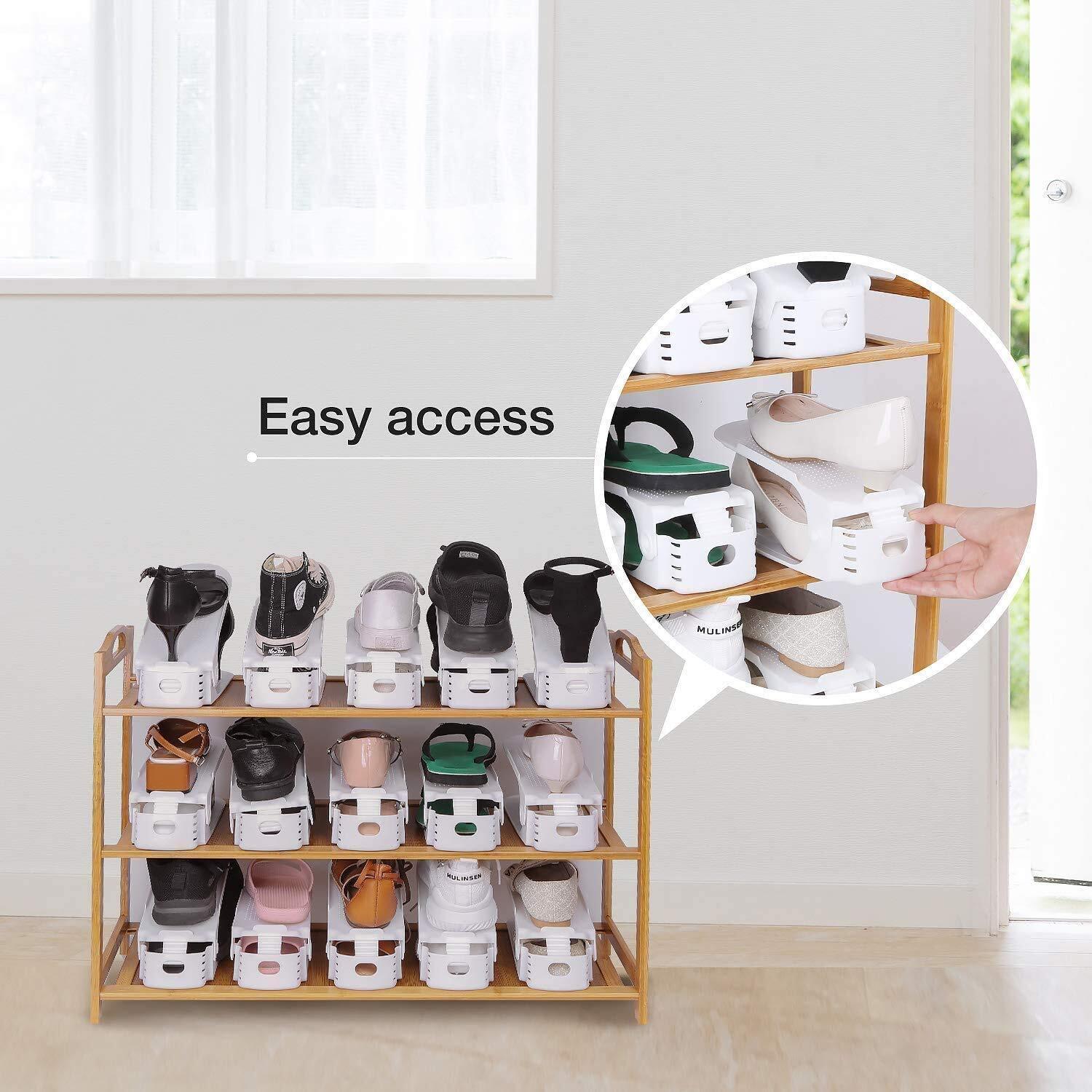 Plastic Adjustable Shoes Slots Double Deck - Non-slip Abs Plastic, 3-step Height Adjustment For All Shoe Types And Sizes, Space-saving Design