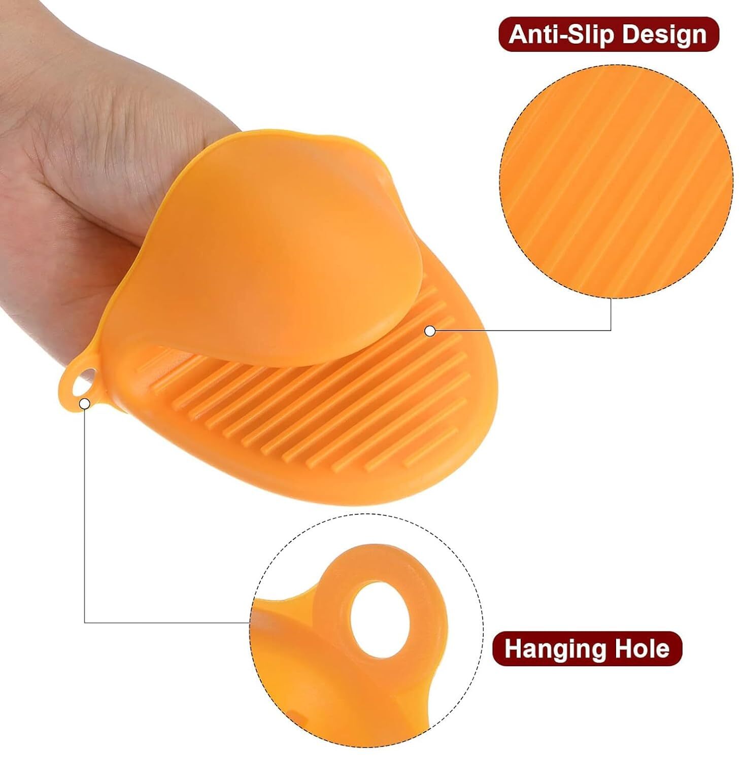 Oven Mitt - Silicone, 7x5 Cm, Orange | Heat Resistant, Safe Grip For Hot Cookware, Easy Slip-on Design, Convenient Hanging Options