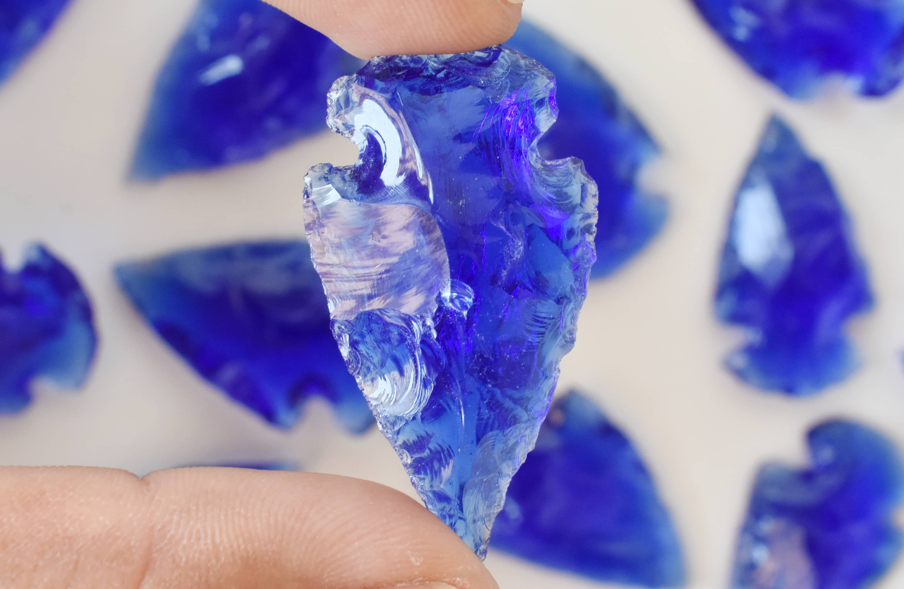 Dark Blue Glass Arrowhead Points - Aaa Grade, 1.25 Inch Natural Stone Arrow, Unique Design, Weighs 10 Grams