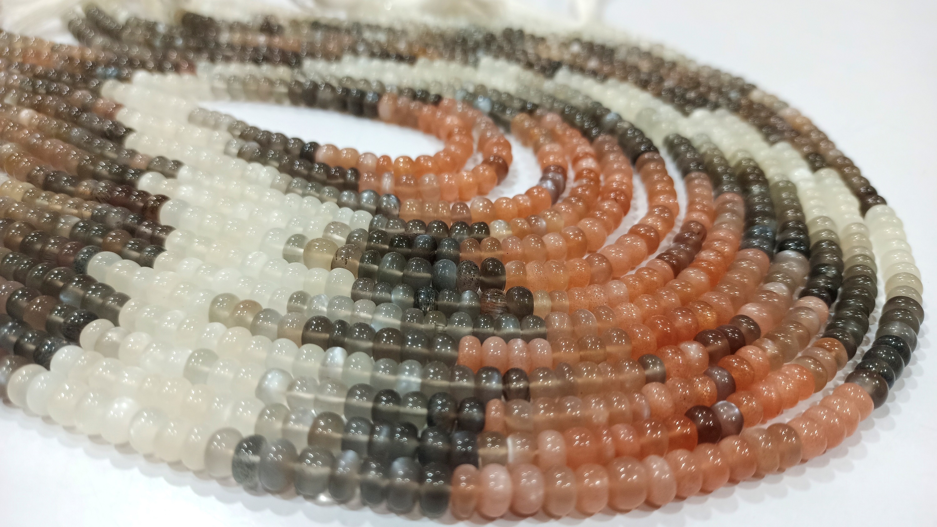 Natural Multi Moonstone Rondelle Shape Plain 5 To 7mm Per Strand 7 Inches Long - Beads Colour: Multicolor