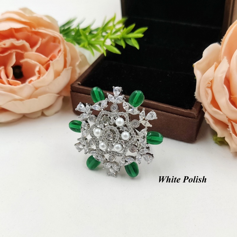 Pearl & Beads Fancy Ring - Aaa Star Cut American Diamond, Copper Alloy | Elegant Imitation Jewelry For Women, Perfect For Weddings And Special Occasions