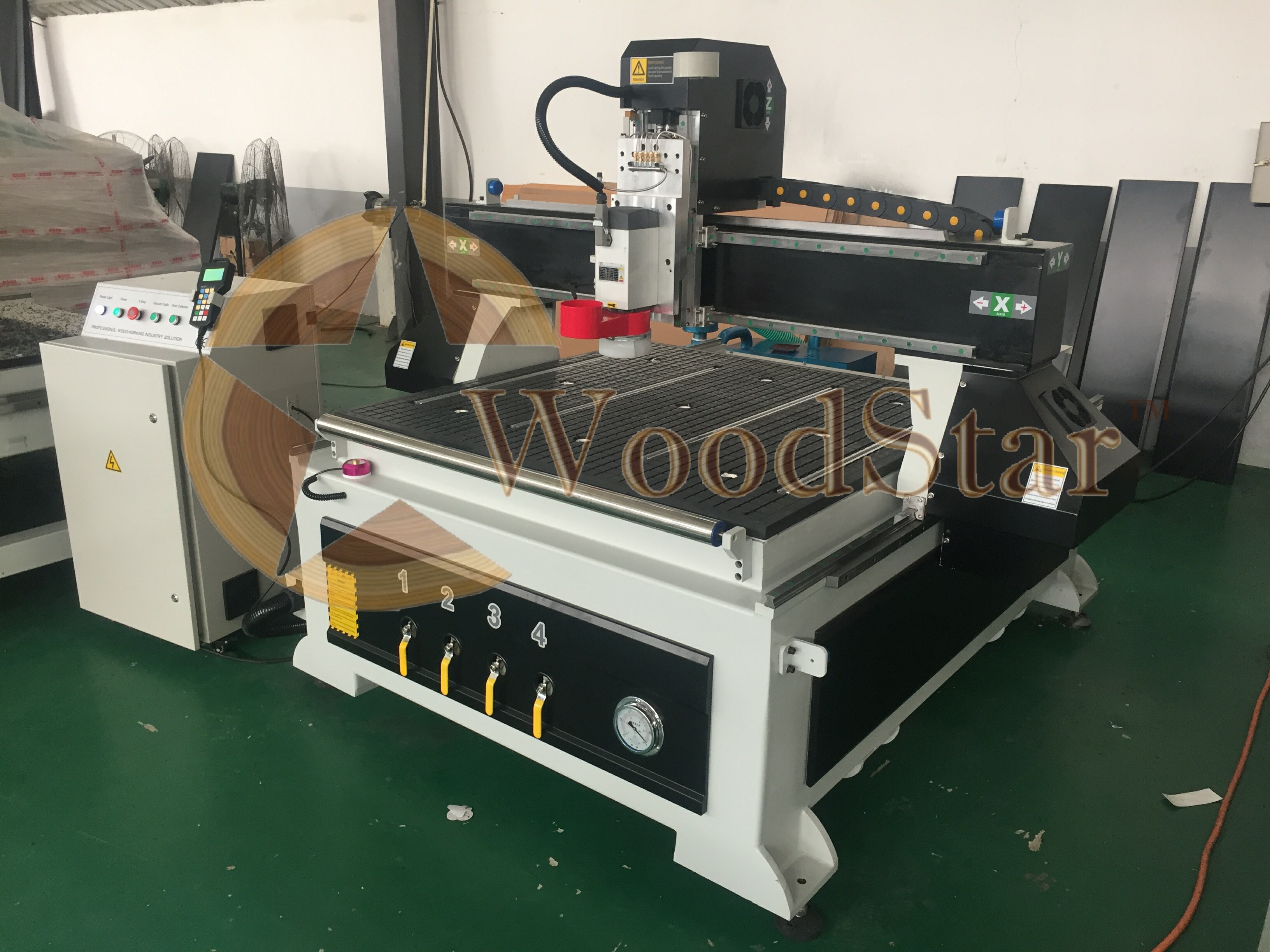Woodstar Cnc Router Wsr-1325 Single Head Woodworking Machine - 1500x2500x300 Mm, 24000 Rpm Hqd Air-cooled Spindle, 9.0 Hp, Stepper Motor, 1200 Kg Total Weight, Fast After-sales Support, Manual Lubrication System
