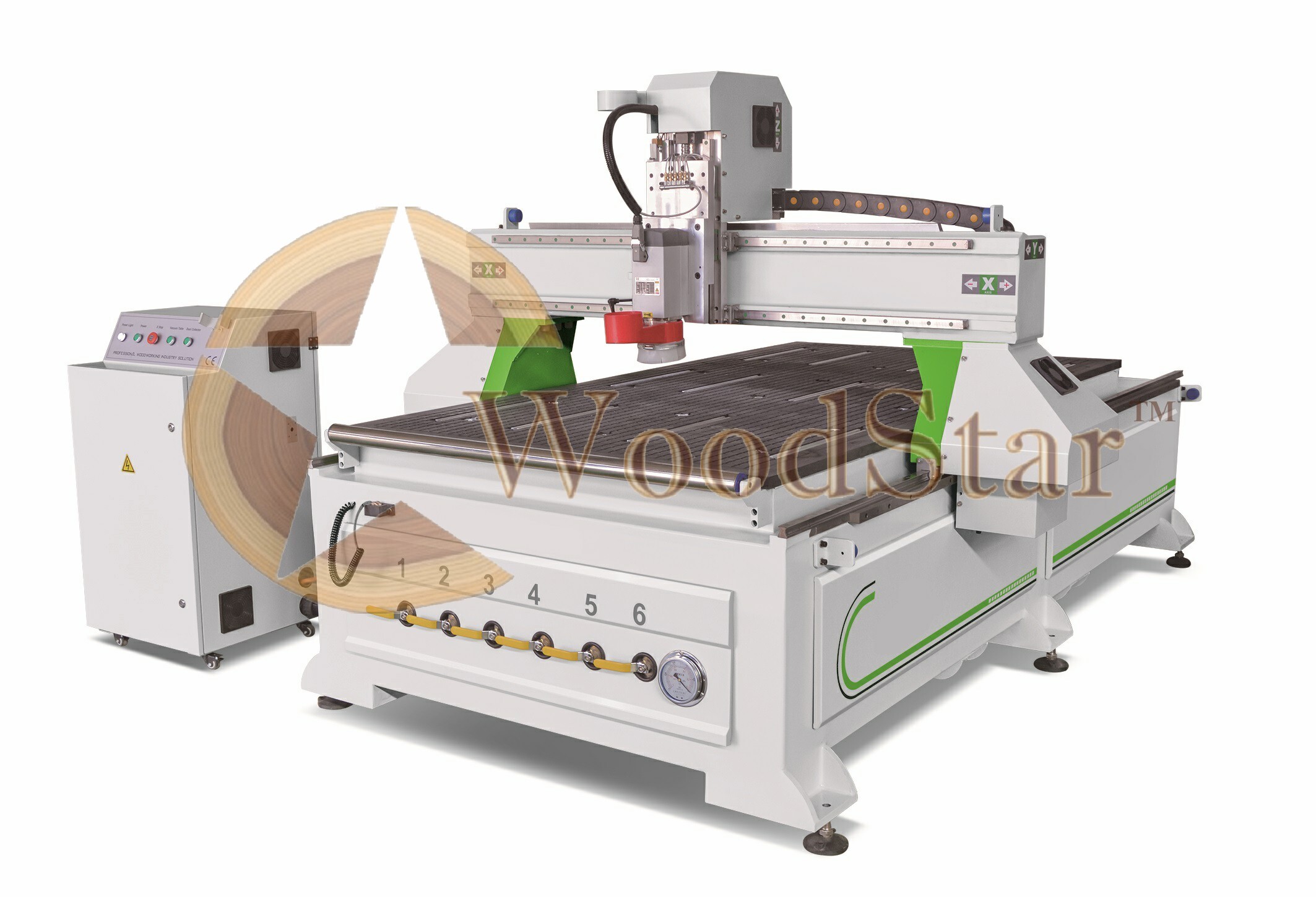 Woodstar Cnc Router Wsr-1325 Single Head Woodworking Machine - 1500x2500x300 Mm, 24000 Rpm Hqd Air-cooled Spindle, 9.0 Hp, Stepper Motor, 1200 Kg Total Weight, Fast After-sales Support, Manual Lubrication System