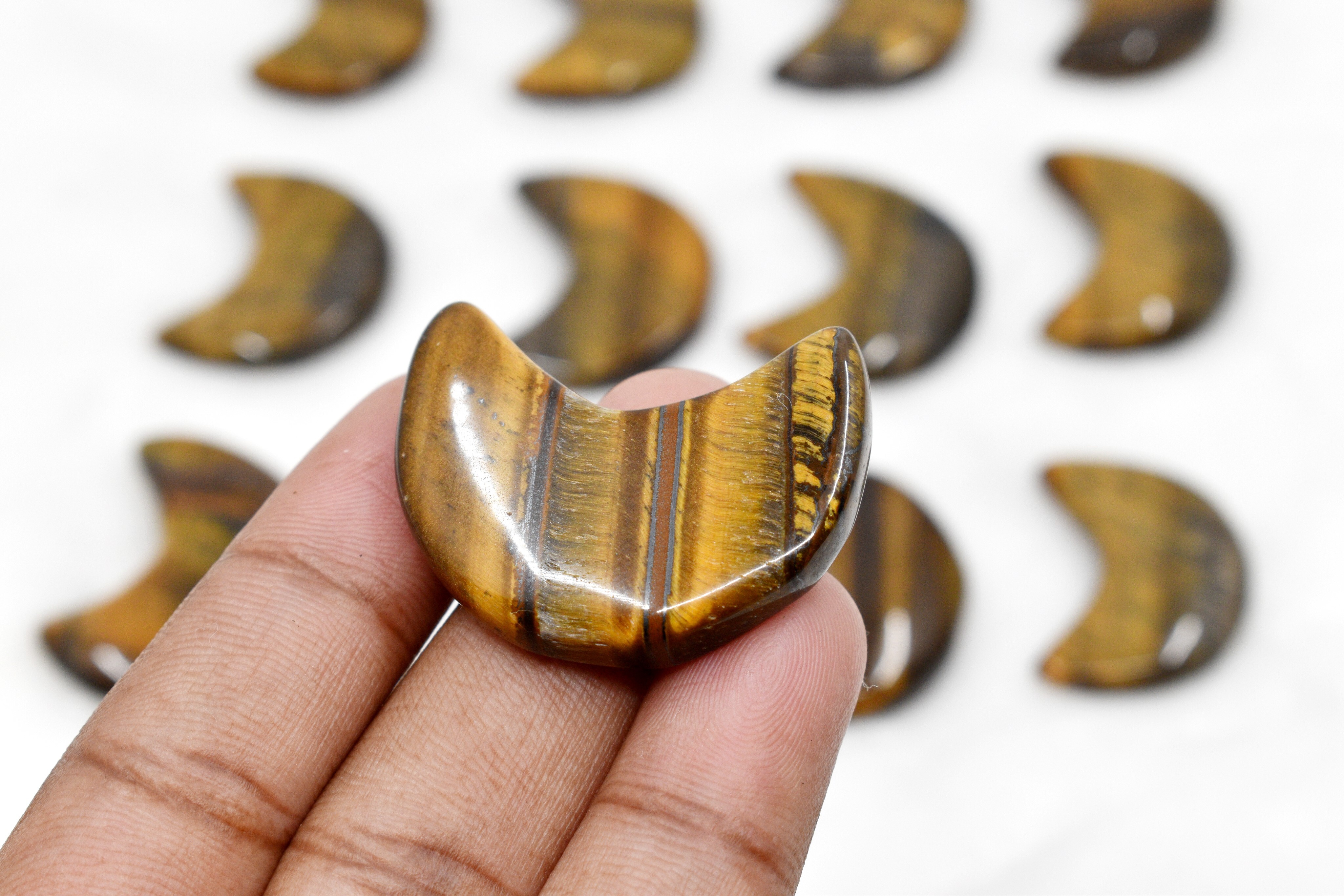 Tiger Eye Gemstone Moon , Crystal Moon , Carved Moon ,Healing Crystal - - Color: Brown