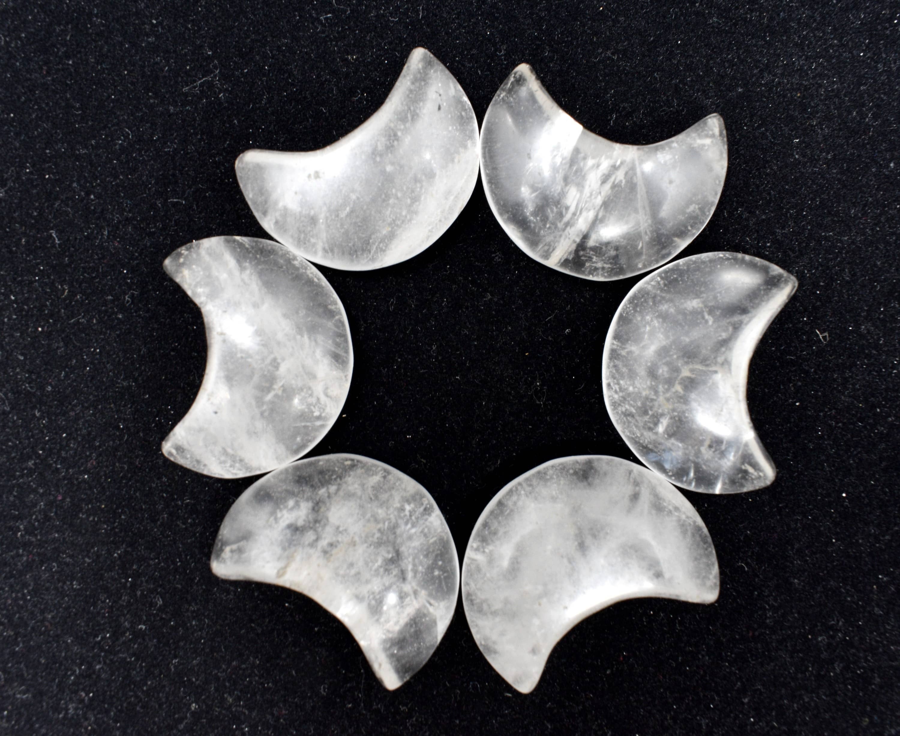 Crystal Quartz Gemstone Moon , Crystal Moon , Carved Moon ,Healing Crystal - - Color: White & Grey