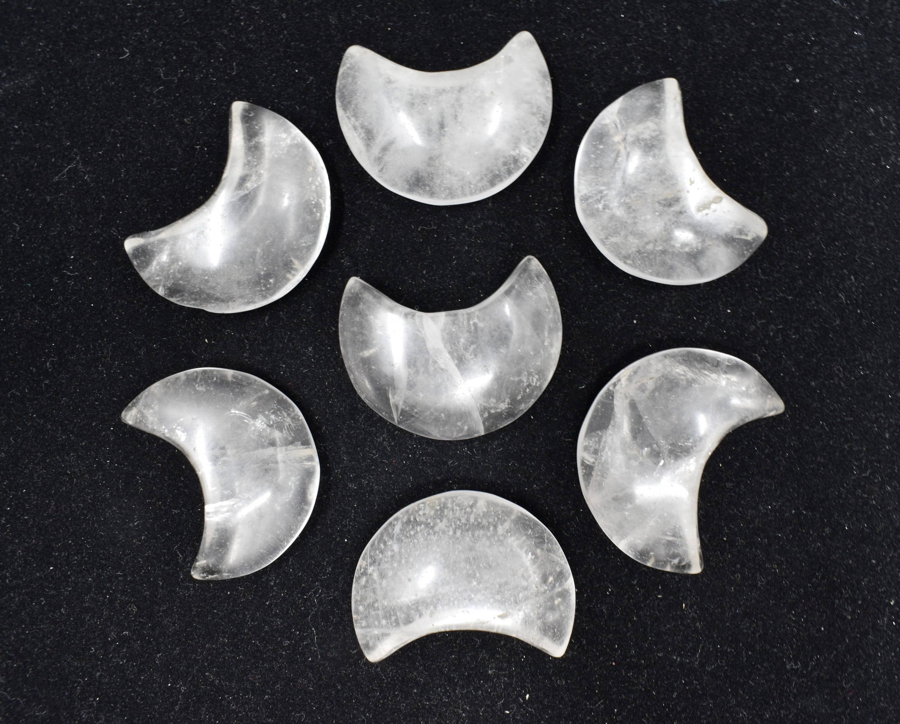 Crystal Quartz Gemstone Moon , Crystal Moon , Carved Moon ,Healing Crystal - - Color: White & Grey