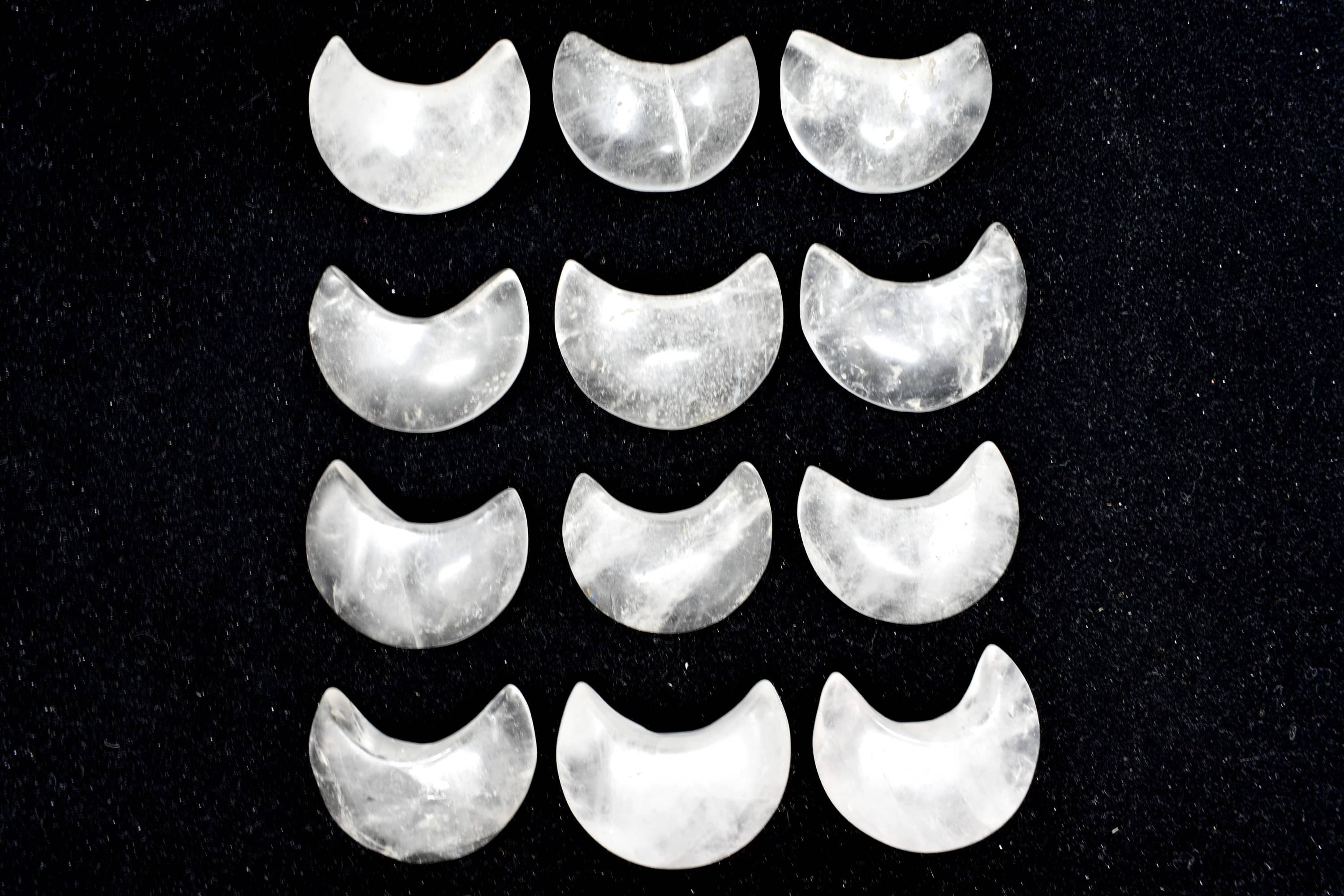 Crystal Quartz Gemstone Moon , Crystal Moon , Carved Moon ,Healing Crystal - - Color: White & Grey