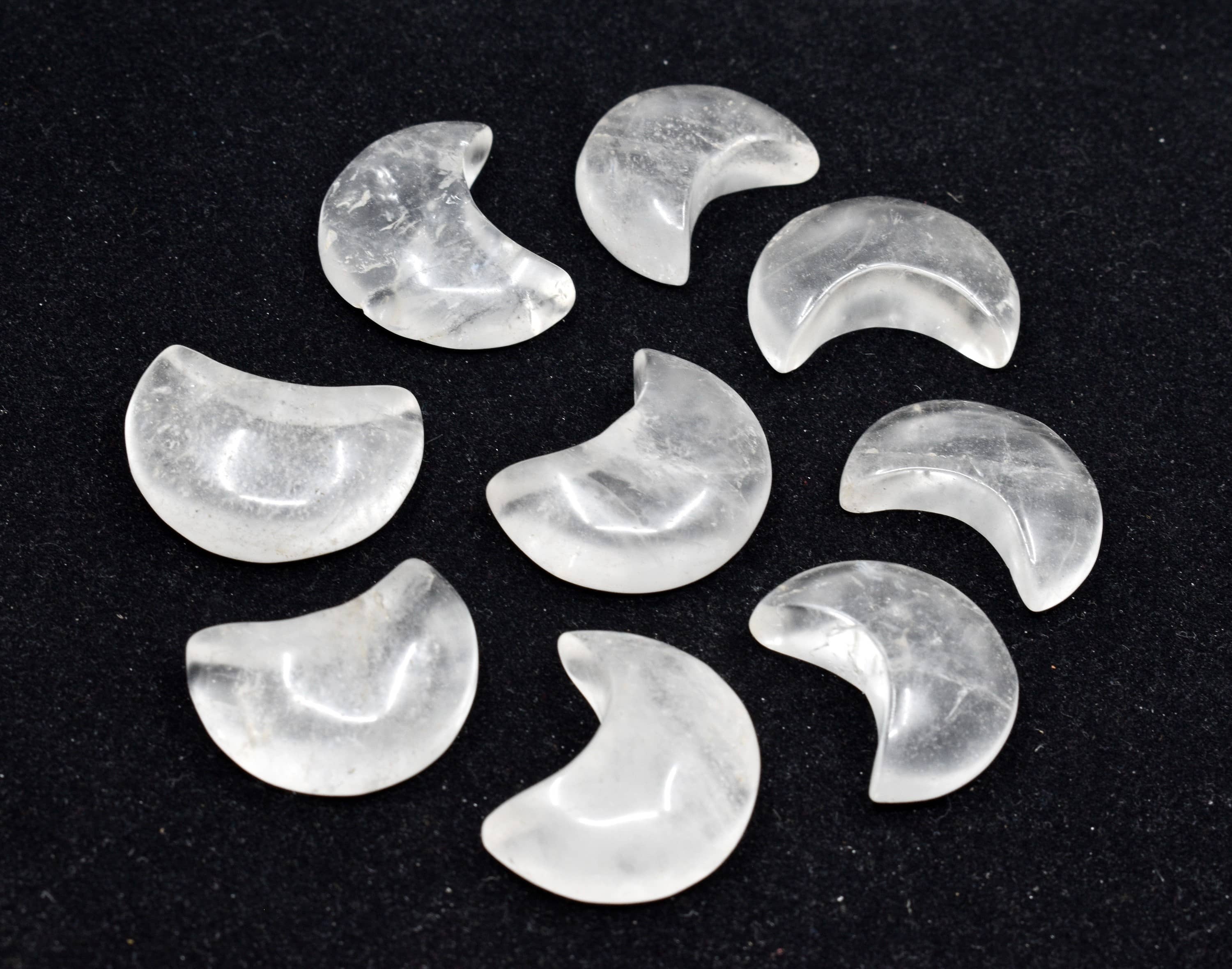 Crystal Quartz Gemstone Moon , Crystal Moon , Carved Moon ,Healing Crystal - - Color: White & Grey