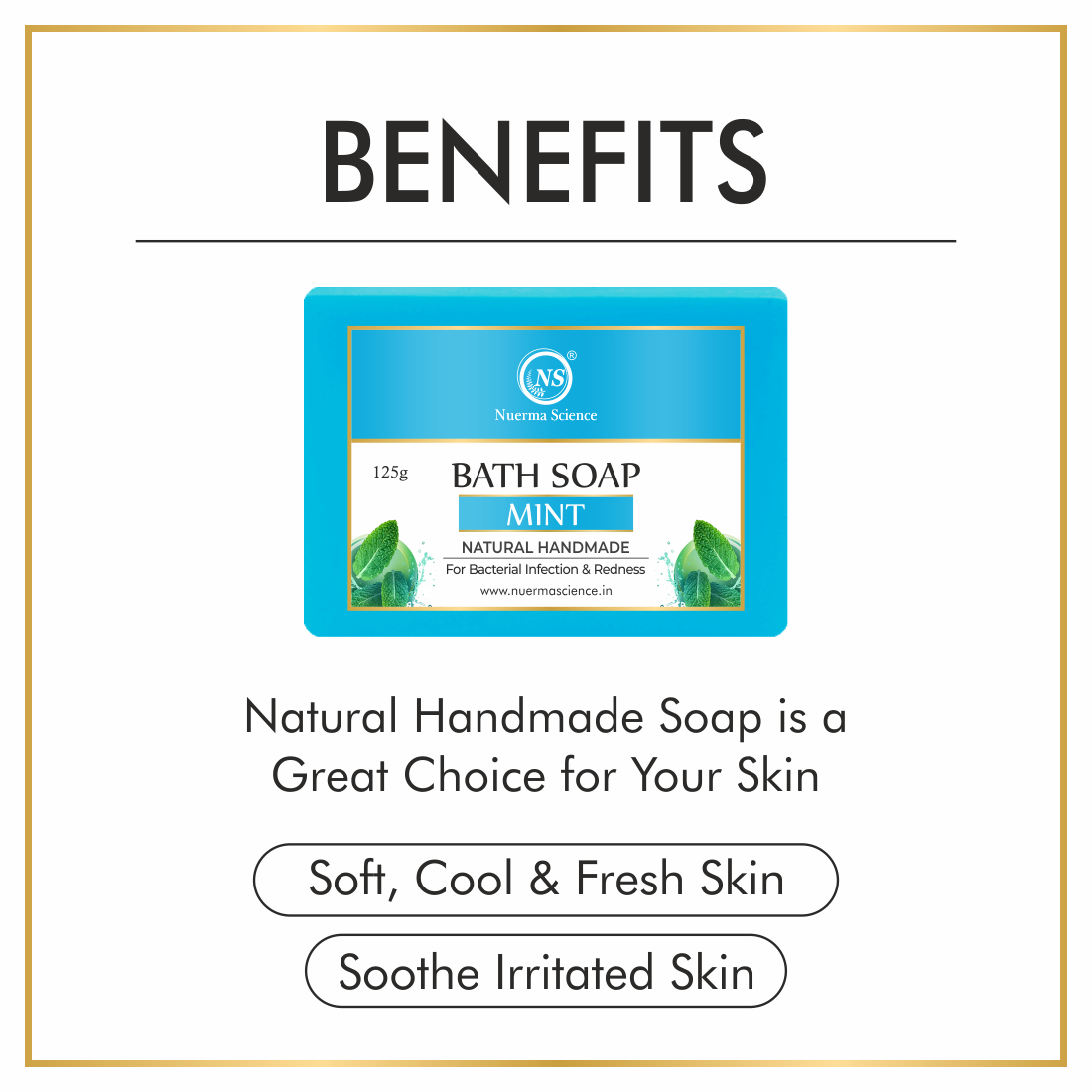 Nuerma Science Mint Bath Soap - 100% Herbal & Natural | Alcohol-free, Antibacterial, Soothe Irritated Skin, Refreshing Cleanse, Suitable For All Skin Types