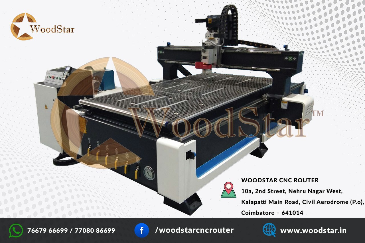 Woodstar Cnc Router - 1500x2500x300 Mm, 24000 Rpm High-speed Spindle, Automatic Operation, 1300 Kg Load Capacity, Artcam & Vcarve Aspire Compatible, 12,000+ Design Library Included
