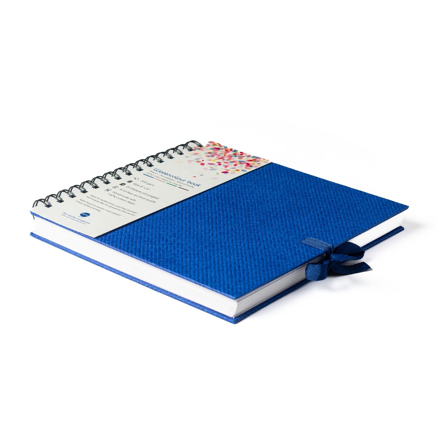Comma Watercolour Book 8" X 8" 300gsm Wire-o Hot Pressed (Royal Blue) - Feature: Satin Ribbon Closure