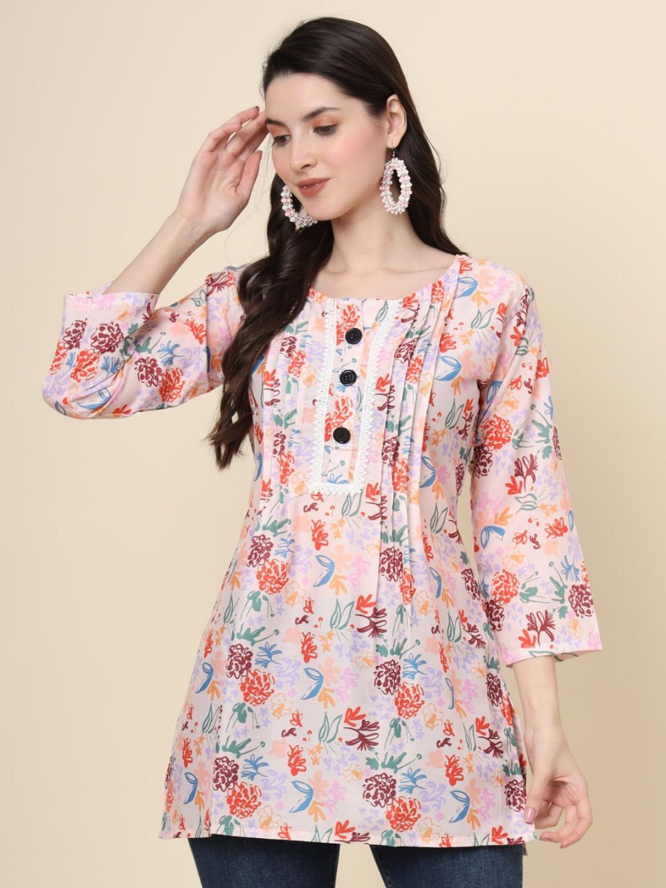 Cotton Tunics - Cotton Fabric, Size M(38)/l(40)/xl(42), Multicolour With 6 Unique Printed Designs, Short Sleeve Ethnic Style