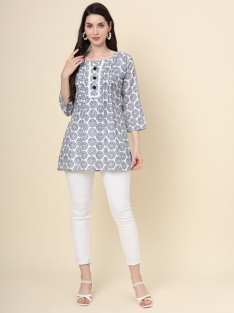 Cotton Tunics - Cotton Fabric, Size M(38)/l(40)/xl(42), Multicolour With 6 Unique Printed Designs, Short Sleeve Ethnic Style