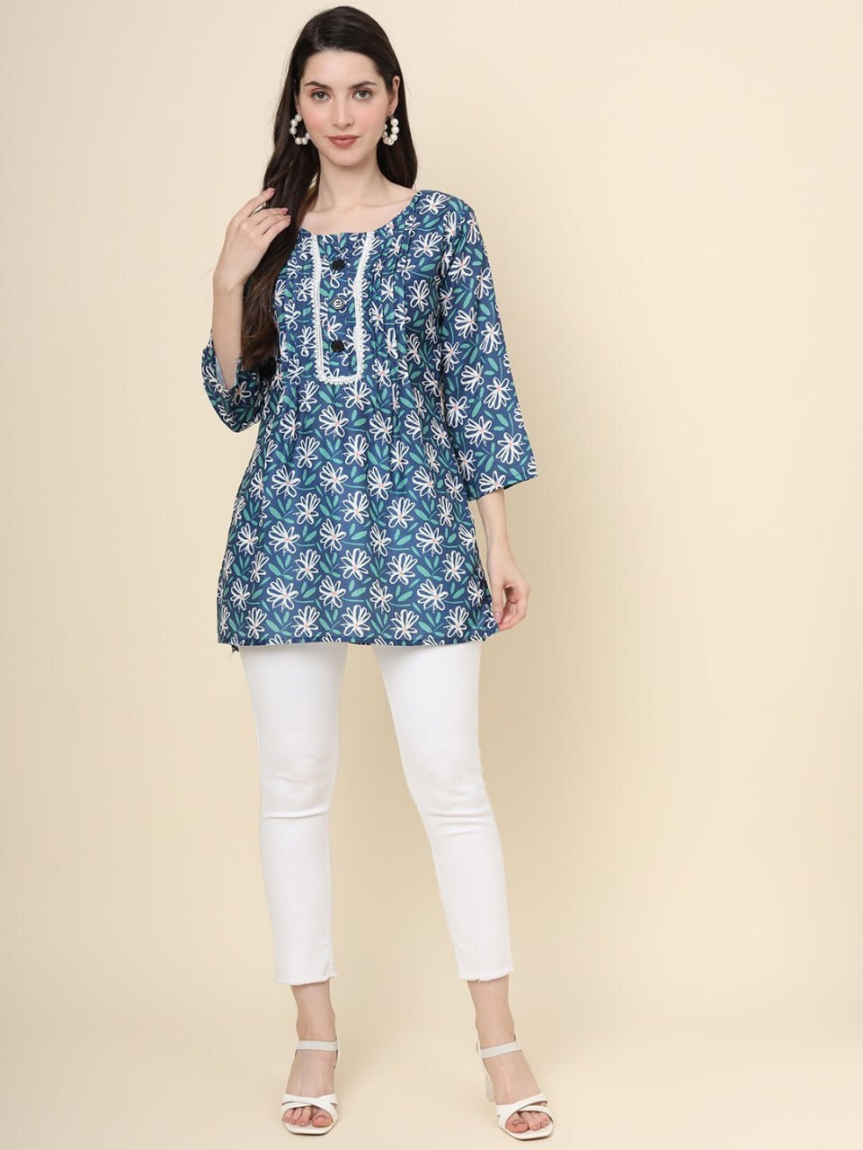 Cotton Tunics - Cotton Fabric, Size M(38)/l(40)/xl(42), Multicolour With 6 Unique Printed Designs, Short Sleeve Ethnic Style