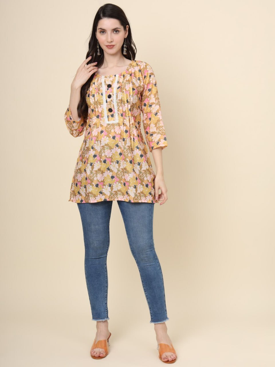 Cotton Tunics - Cotton Fabric, Size M(38)/l(40)/xl(42), Multicolour With 6 Unique Printed Designs, Short Sleeve Ethnic Style