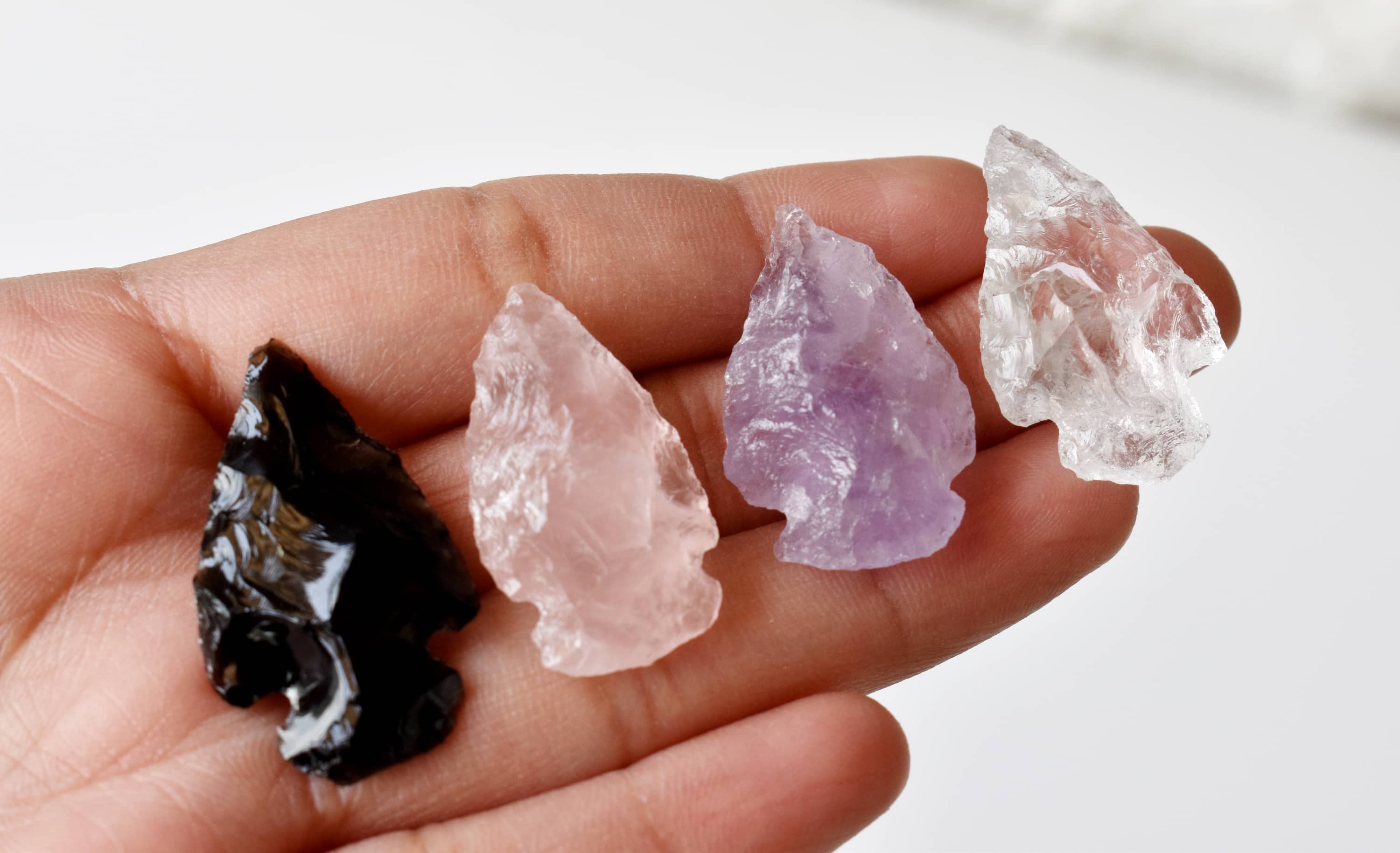 Crystal Arrowheads For Diy Project Craft Arrowhead Points Jewelry Making - Natural Gemstone, 1.25', Multicolour | Aaa Grade, Versatile Design, Includes Amethyst, Black Obsidian, Rose Quartz, Crystal Quartz