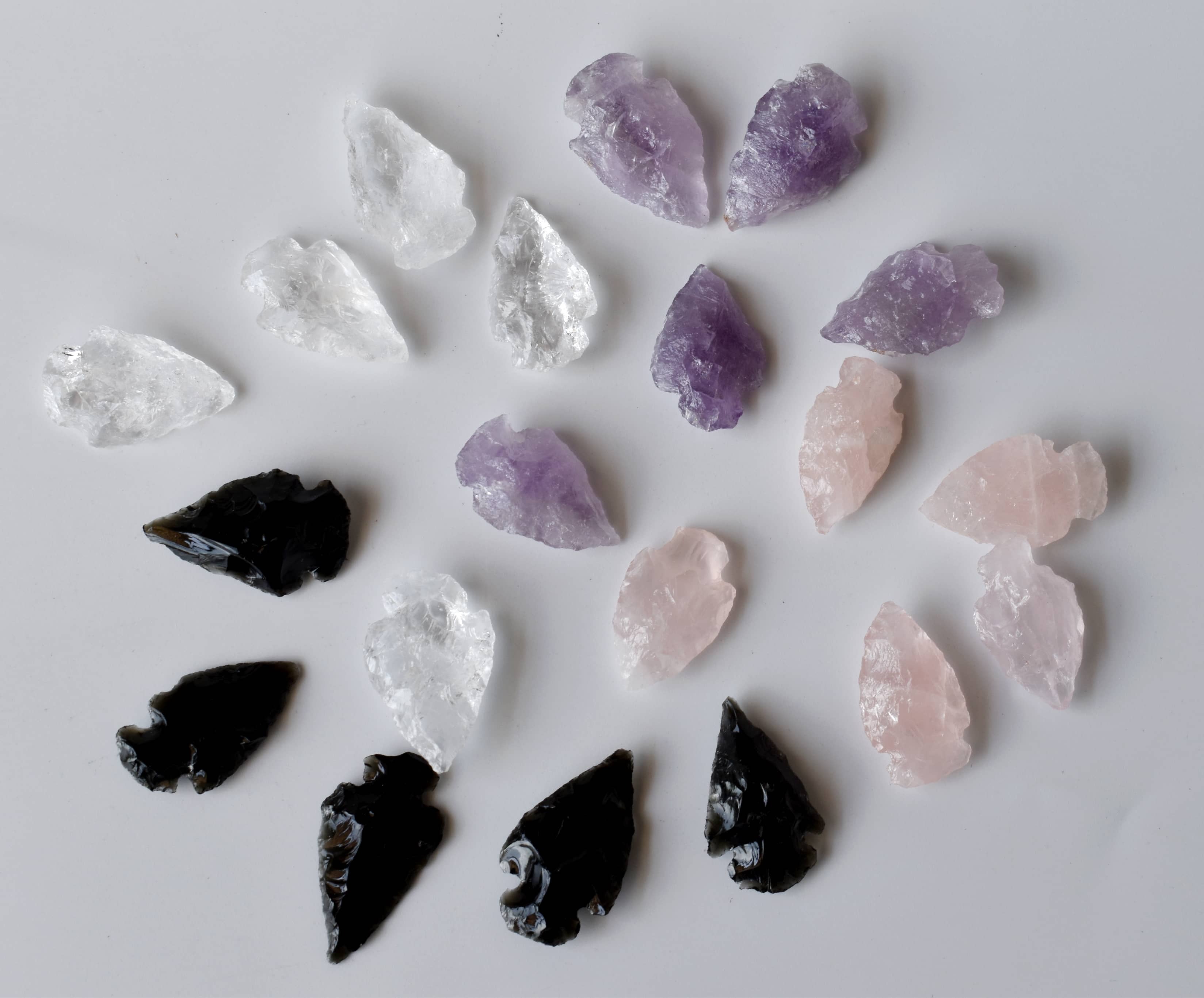 Crystal Arrowheads For Diy Project Craft Arrowhead Points Jewelry Making - Natural Gemstone, 1.25', Multicolour | Aaa Grade, Versatile Design, Includes Amethyst, Black Obsidian, Rose Quartz, Crystal Quartz