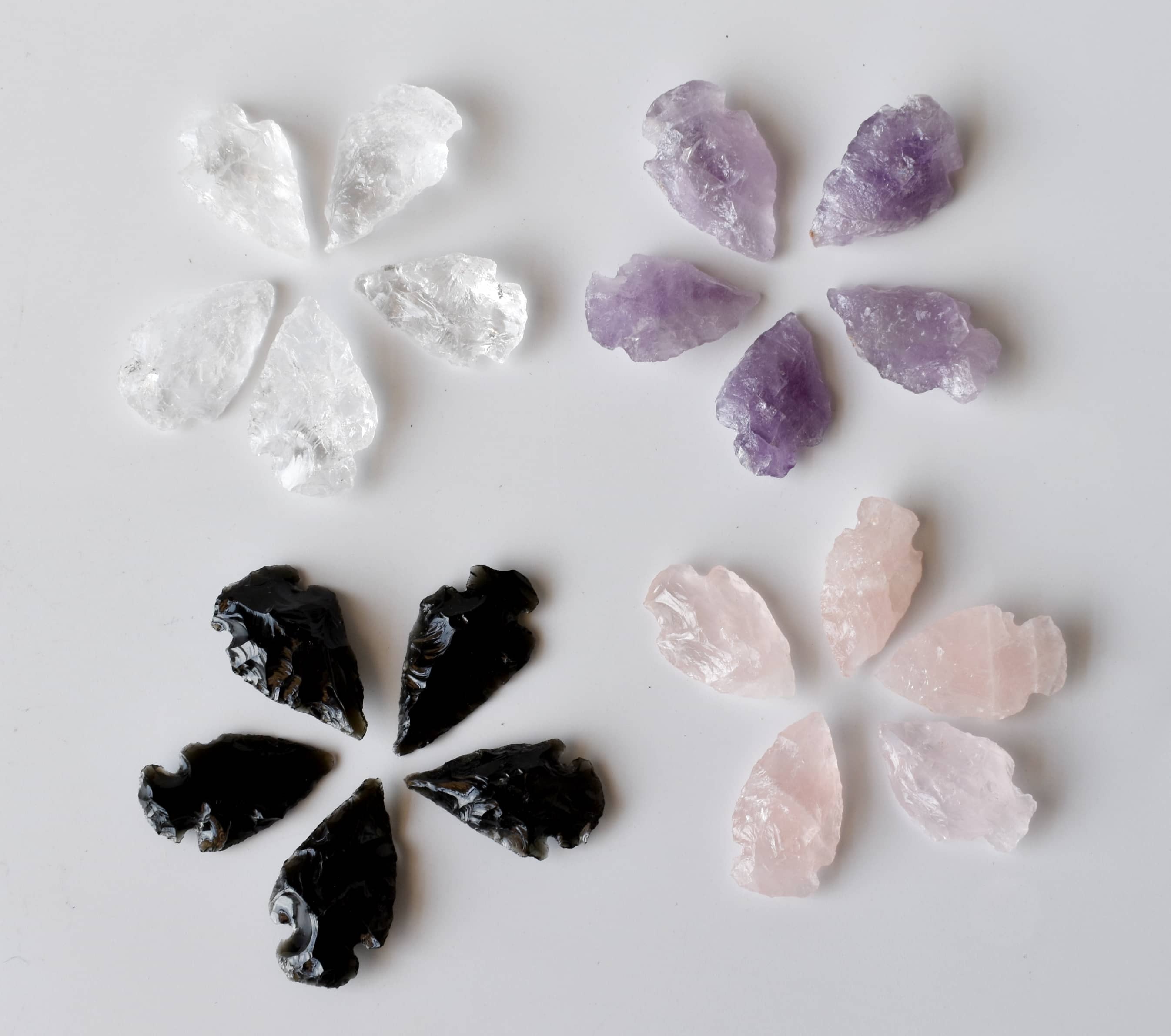 Crystal Arrowheads For Diy Project Craft Arrowhead Points Jewelry Making - Natural Gemstone, 1.25', Multicolour | Aaa Grade, Versatile Design, Includes Amethyst, Black Obsidian, Rose Quartz, Crystal Quartz