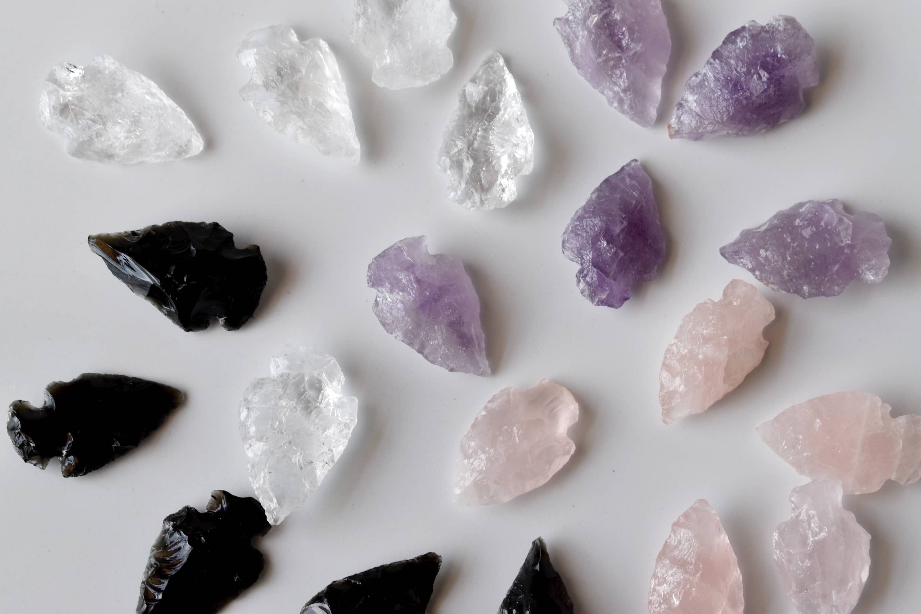 Crystal Arrowheads For Diy Project Craft Arrowhead Points Jewelry Making - Natural Gemstone, 1.25', Multicolour | Aaa Grade, Versatile Design, Includes Amethyst, Black Obsidian, Rose Quartz, Crystal Quartz