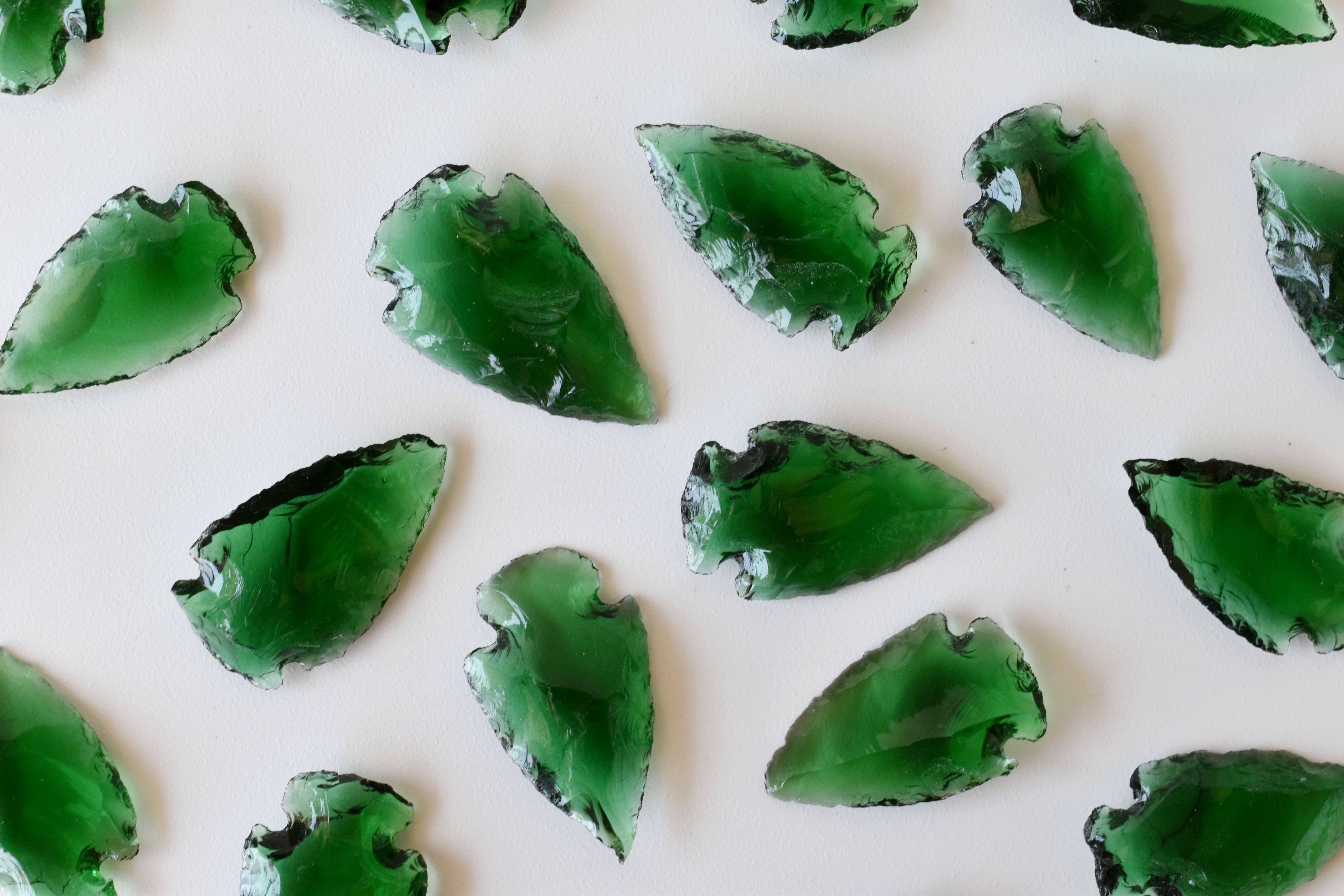 Green Glass Arrowhead Points - Indian Agate 1.25' | Aaa Grade, Unique Design, Natural Green Stone Color