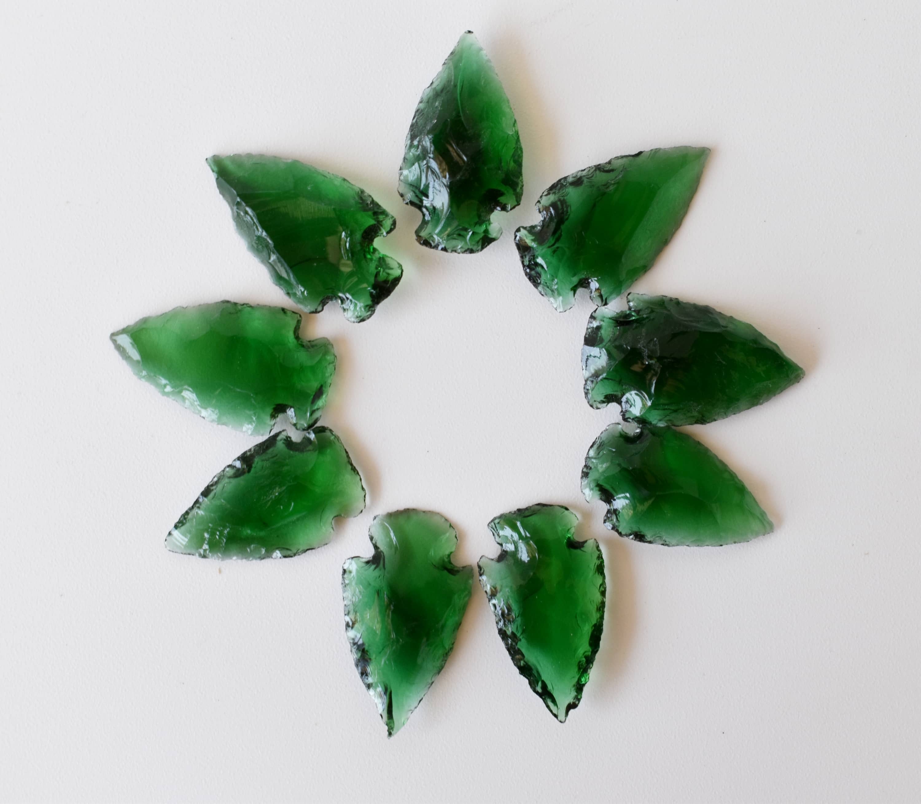 Green Glass Arrowhead Points - Indian Agate 1.25' | Aaa Grade, Unique Design, Natural Green Stone Color