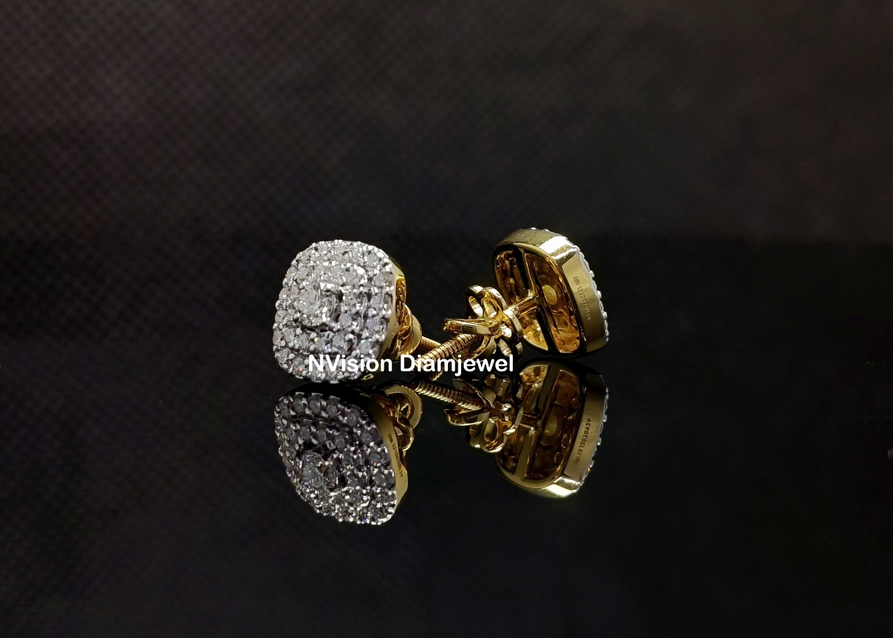 Natural Halo Lightcatcher Diamond Earrings - 18kt Yellow Gold, 0.85 Ct Round Brilliant Cut Diamonds | 62 Pcs Gh Vs Clarity, Custom Made, Certified Ethical Sourcing