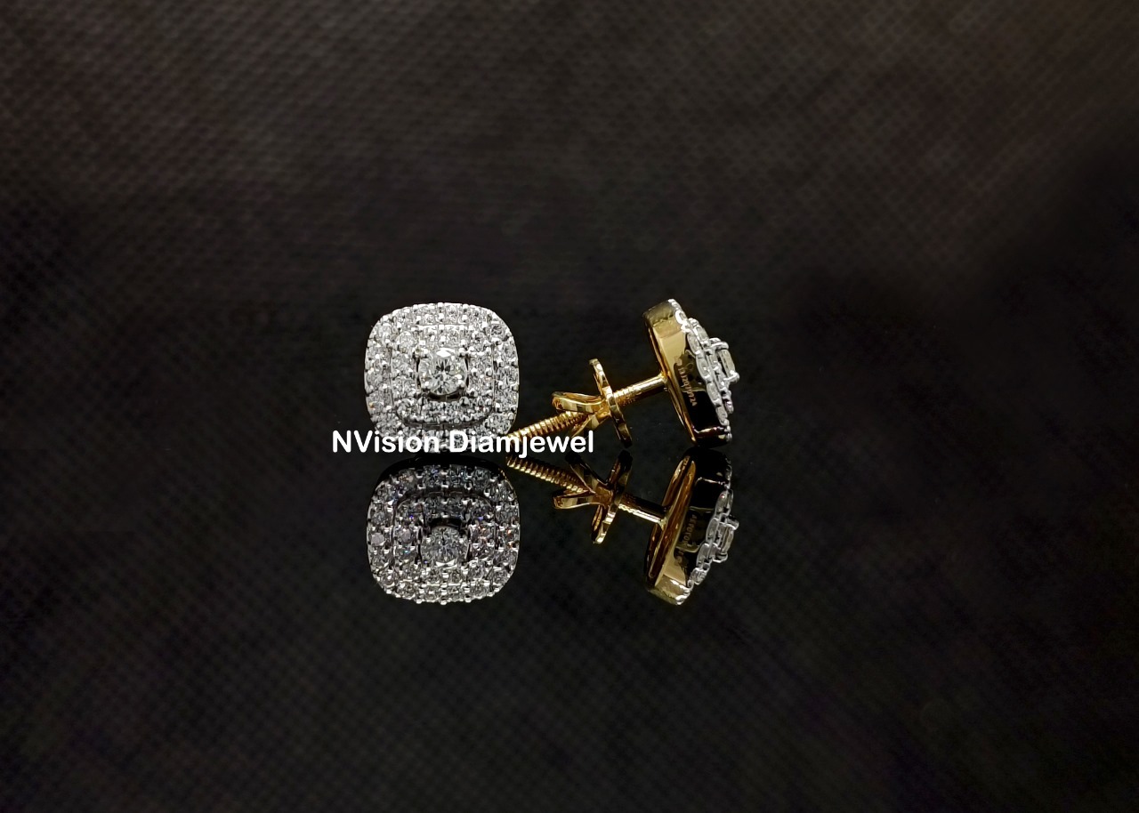 Natural Halo Lightcatcher Diamond Earrings - 18kt Yellow Gold, 0.85 Ct Round Brilliant Cut Diamonds | 62 Pcs Gh Vs Clarity, Custom Made, Certified Ethical Sourcing