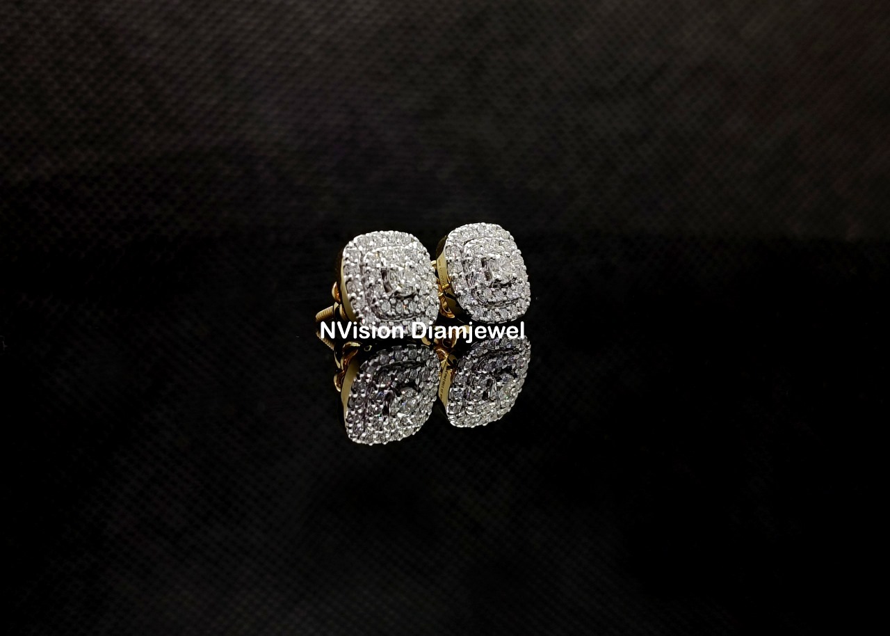 Natural Halo Lightcatcher Diamond Earrings - 18kt Yellow Gold, 0.85 Ct Round Brilliant Cut Diamonds | 62 Pcs Gh Vs Clarity, Custom Made, Certified Ethical Sourcing