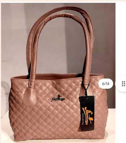 Ladies Bags - Rexine Material, Medium Size, Brown Color - Handheld Bag for Carrying Personal Items with Zipper Closure, Plain Design