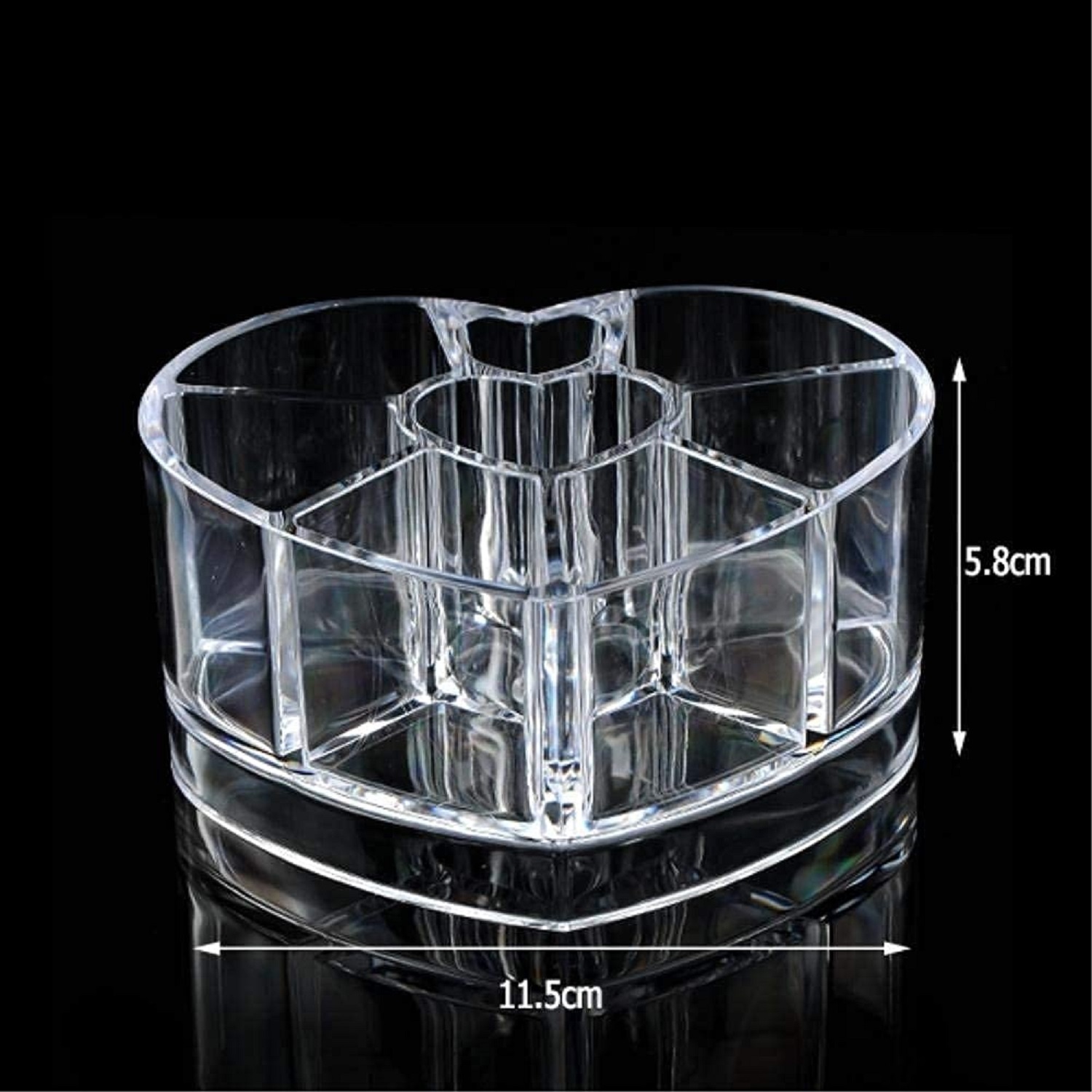 Heart Shape Acrylic Stand - 8 Compartment Clear Organizer | Elegant Holder For Cosmetics, Brushes, Jewelry, Pens On Dresser, Countertop, Desk