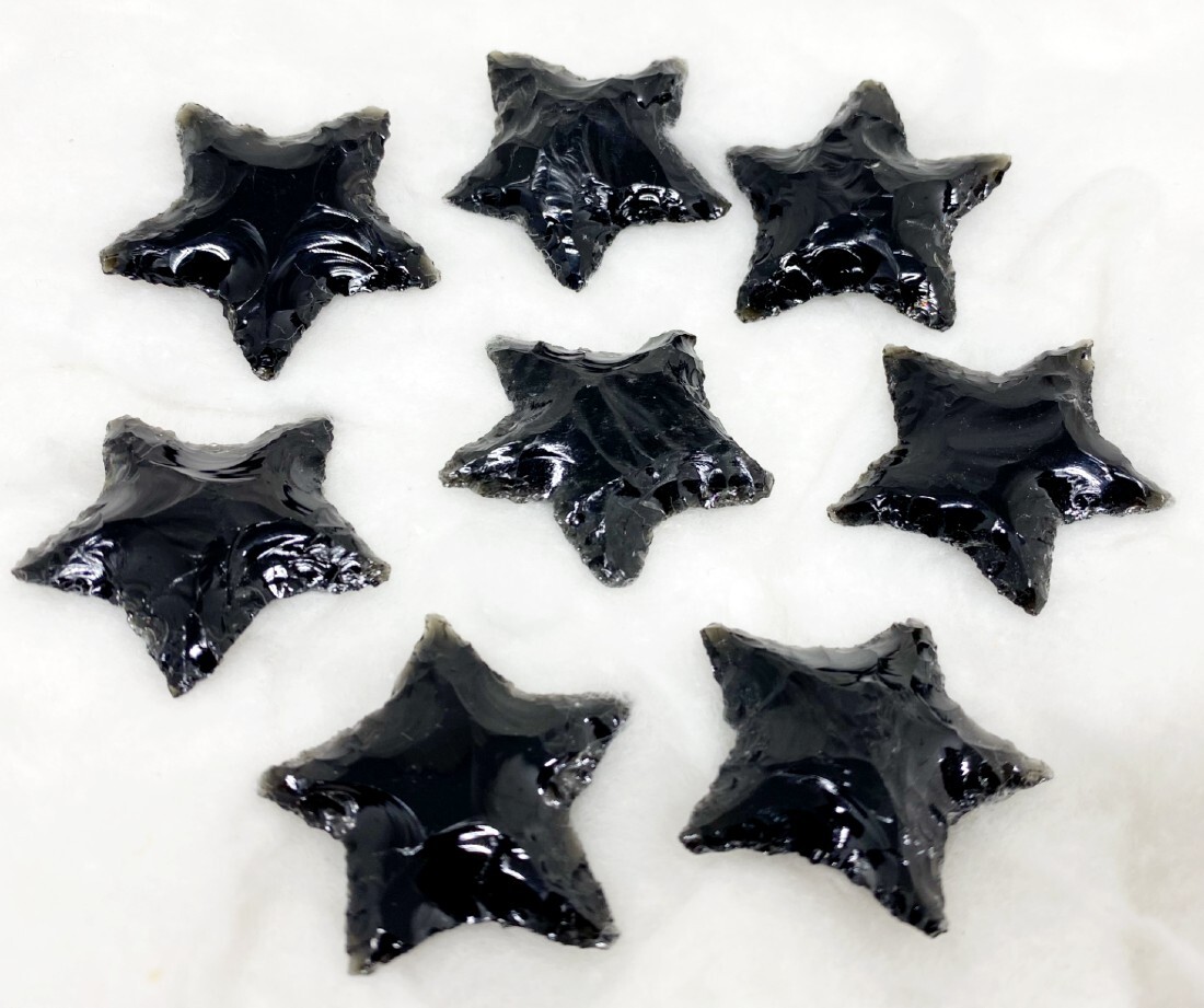 Black Obsidian Flat Stars Arrowhead Points Crystal Arrowheads - Black Indian Agate, Size: 1' | Handcrafted, Polished, Promotes Tranquility And Creativity
