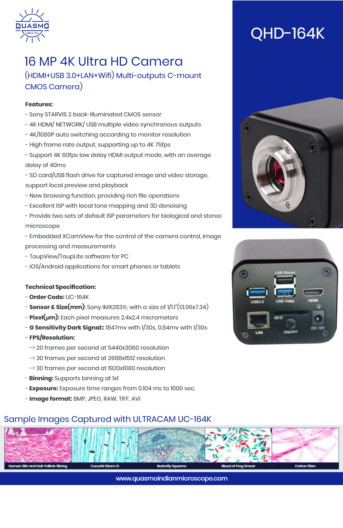 16 Mp 4k Ultra Hd Camera (Hdmi+usb 3.0+lan+wifi) Multi-outputs C-mount Cmos Camera) - Capacity: 1000