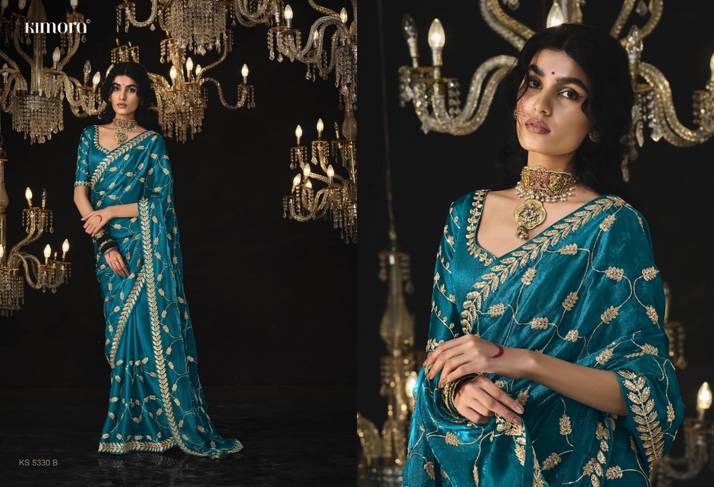 FANCY DESIGNER SAREE - Glass Tissue Silk With Embroidery Work , Traditional Bollywood Style with Laces Closure & Unique Latkans in 9 Designs