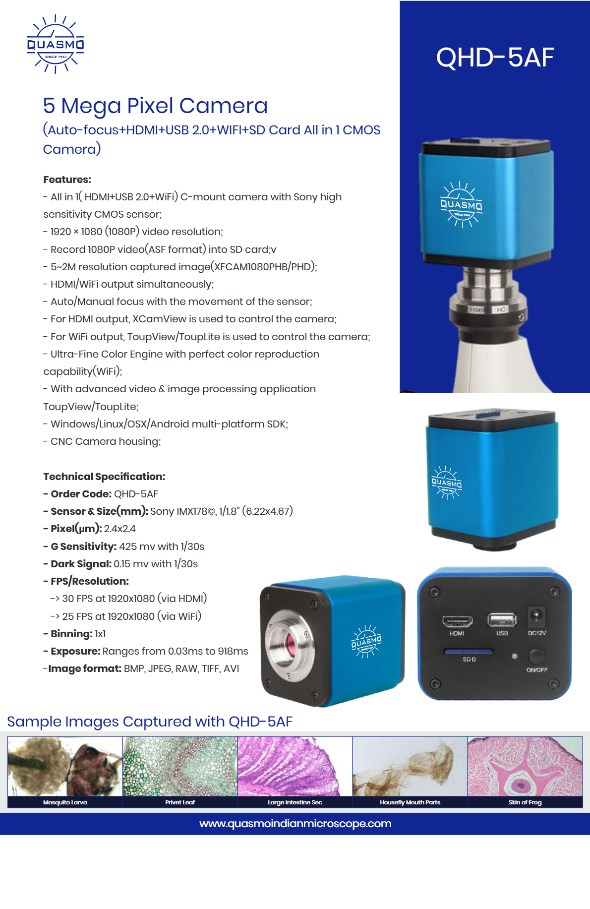 5 Mega Pixel Microscope Camera (Auto-focus+hdmi+wifi+sd Card All In 1 Cmos Camera) - Application: With Advanced Video & Image Processing