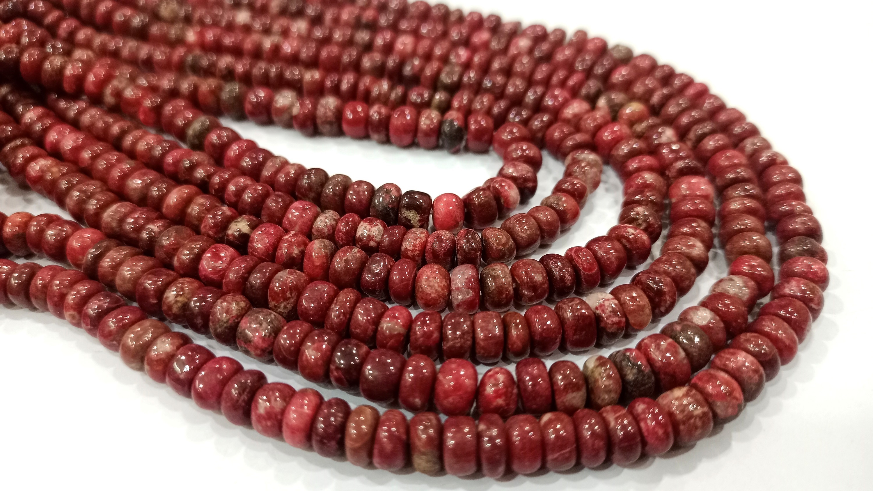 Natural Rhodonite Gemstone Beads - 6mm Rondelle Plain Smooth 8 Inch Strand | Premium Quality Pink Stone For Jewelry Making