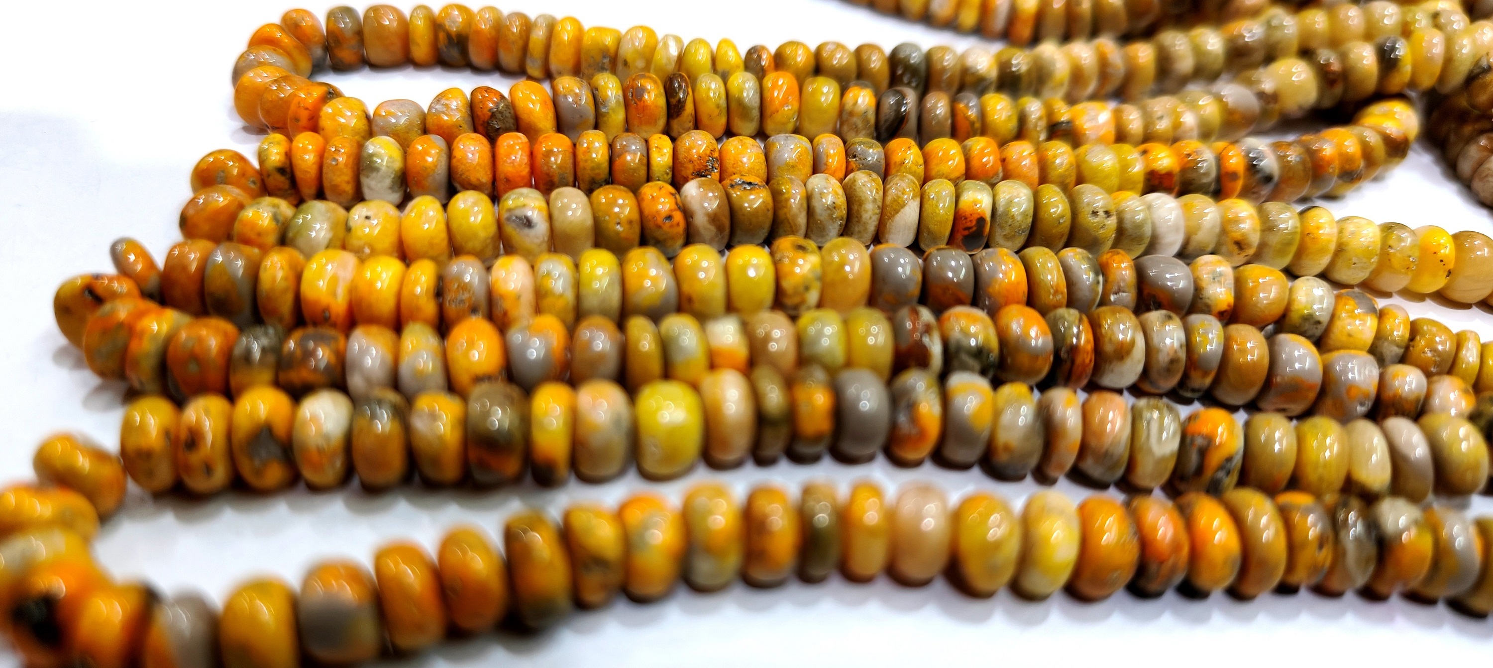 Natural Yellow Bumble Bee Jasper 5-6mm Rondelle Plain Beads Per Strand 8'' Long