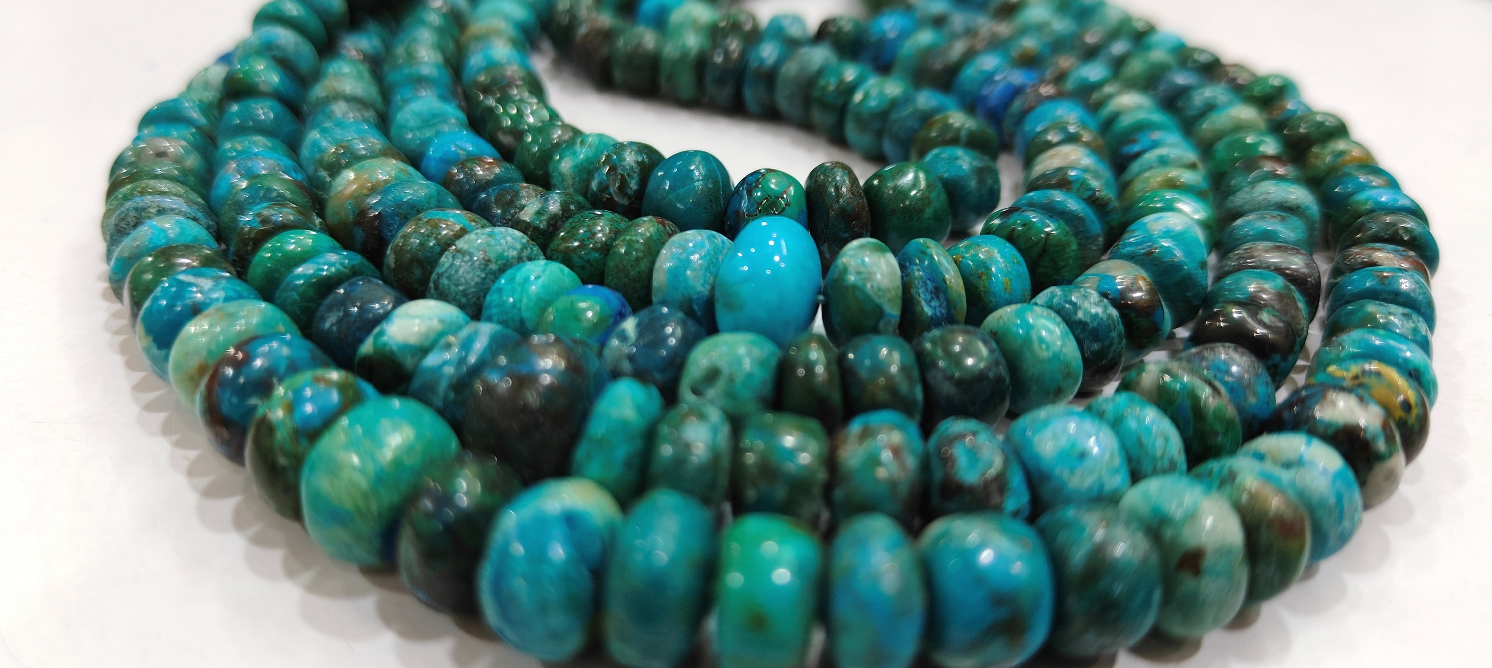 Natural Chrysocolla 5 To 10mm Rondelle Plain Beads Per Strand 8'' Long