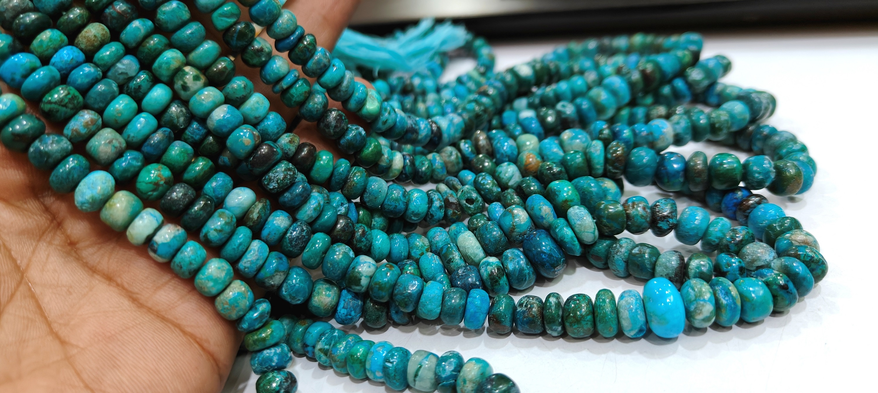Natural Chrysocolla 5 To 10mm Rondelle Plain Beads Per Strand 8'' Long