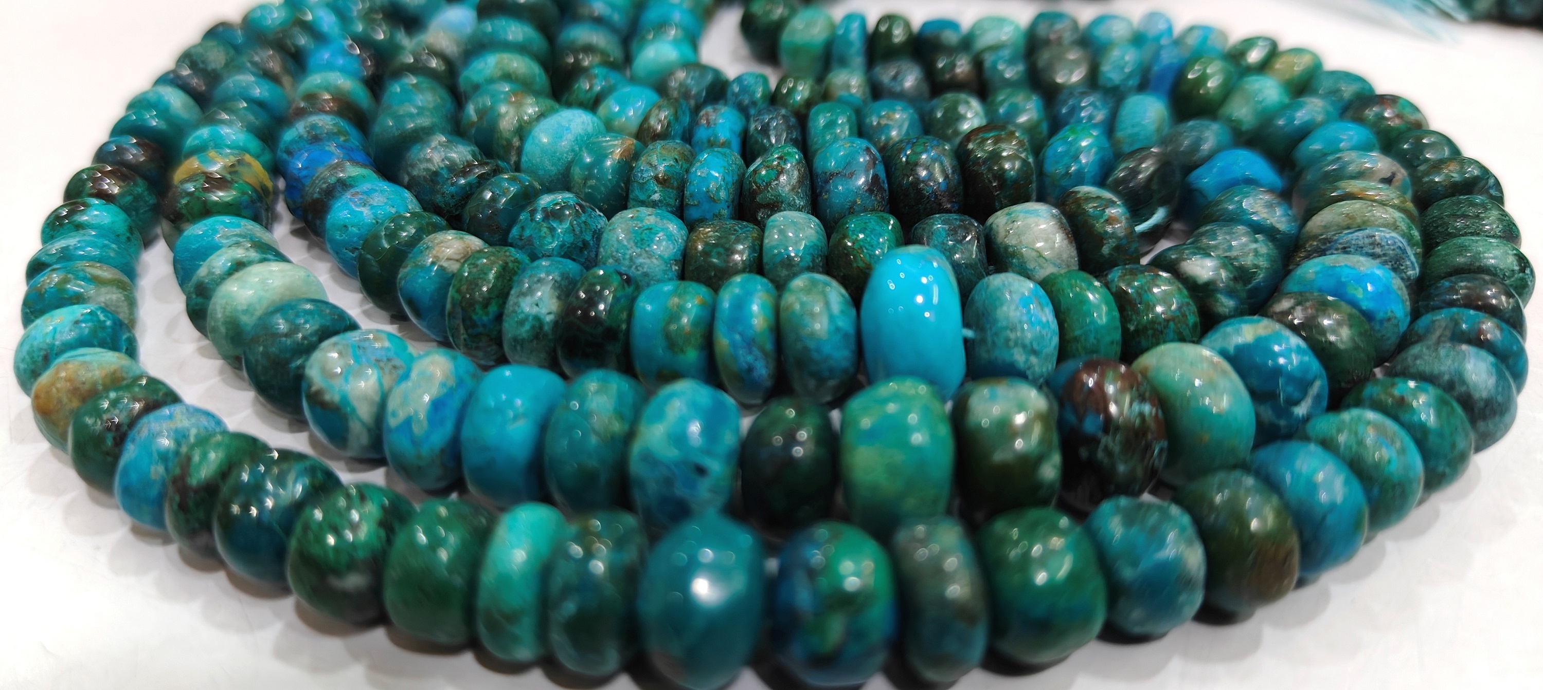 Natural Chrysocolla 5 To 10mm Rondelle Plain Beads Per Strand 8'' Long